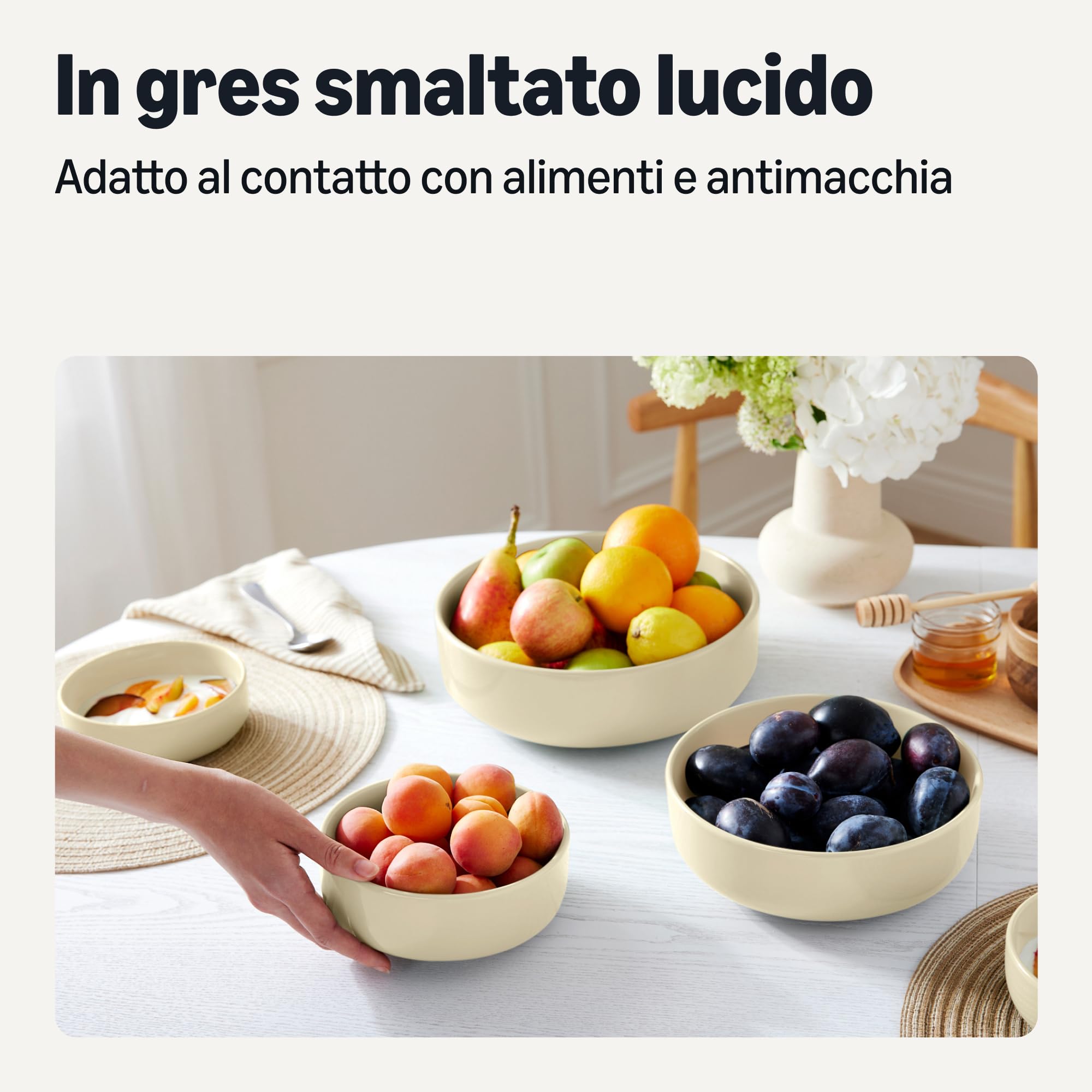Amazon Basics Set 3 Ciotole Gres Avorio Impilabili