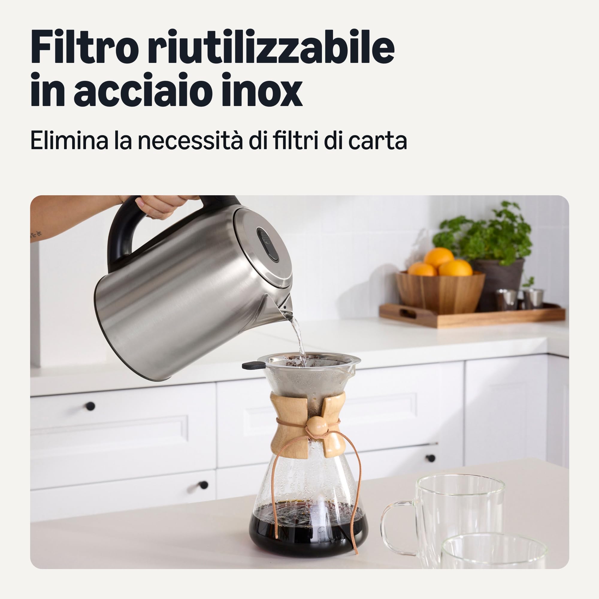 Amazon Basics caffettiera pour over vetro 1L filtro inox