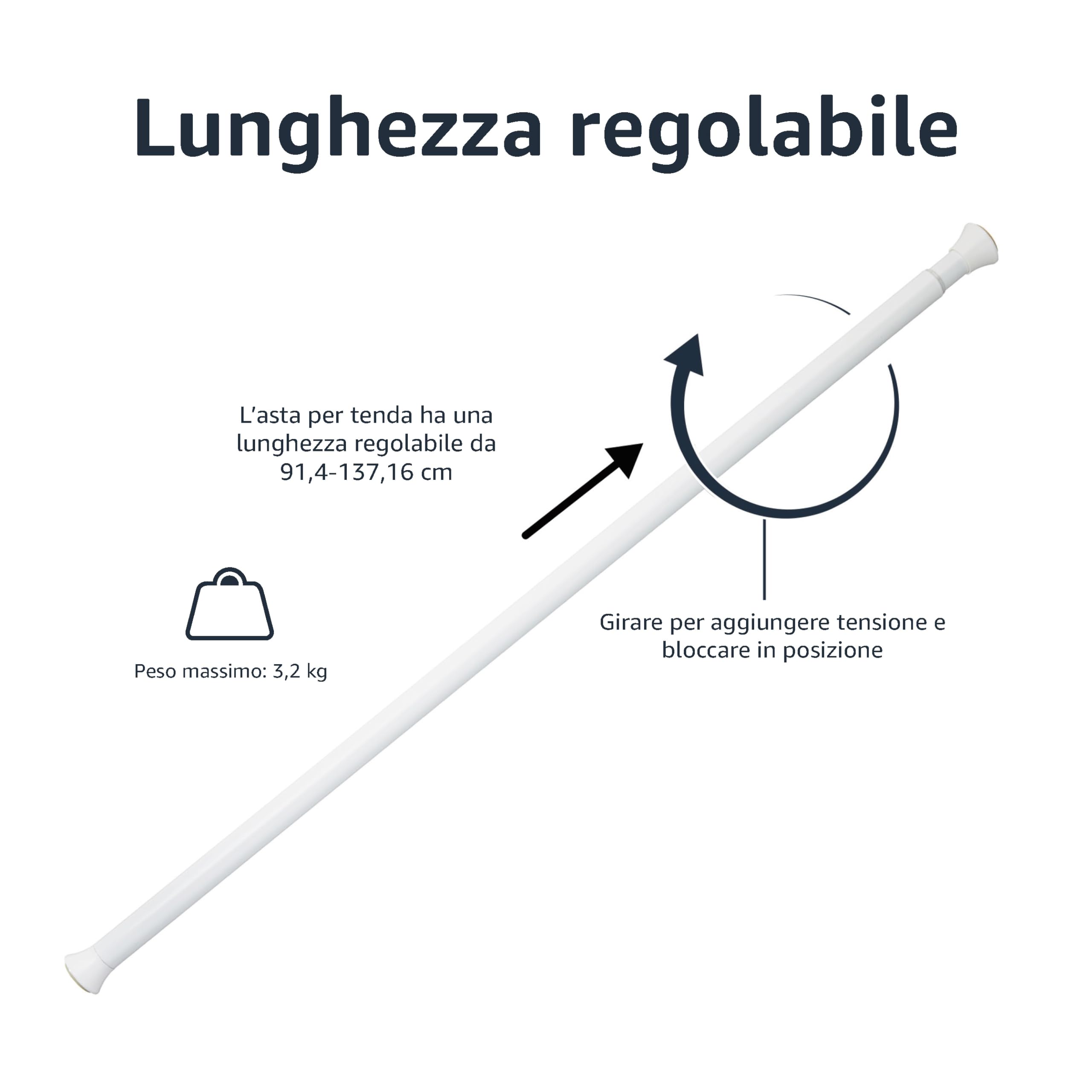 Amazon Basics bastone tenda doccia bianco 91-137 cm