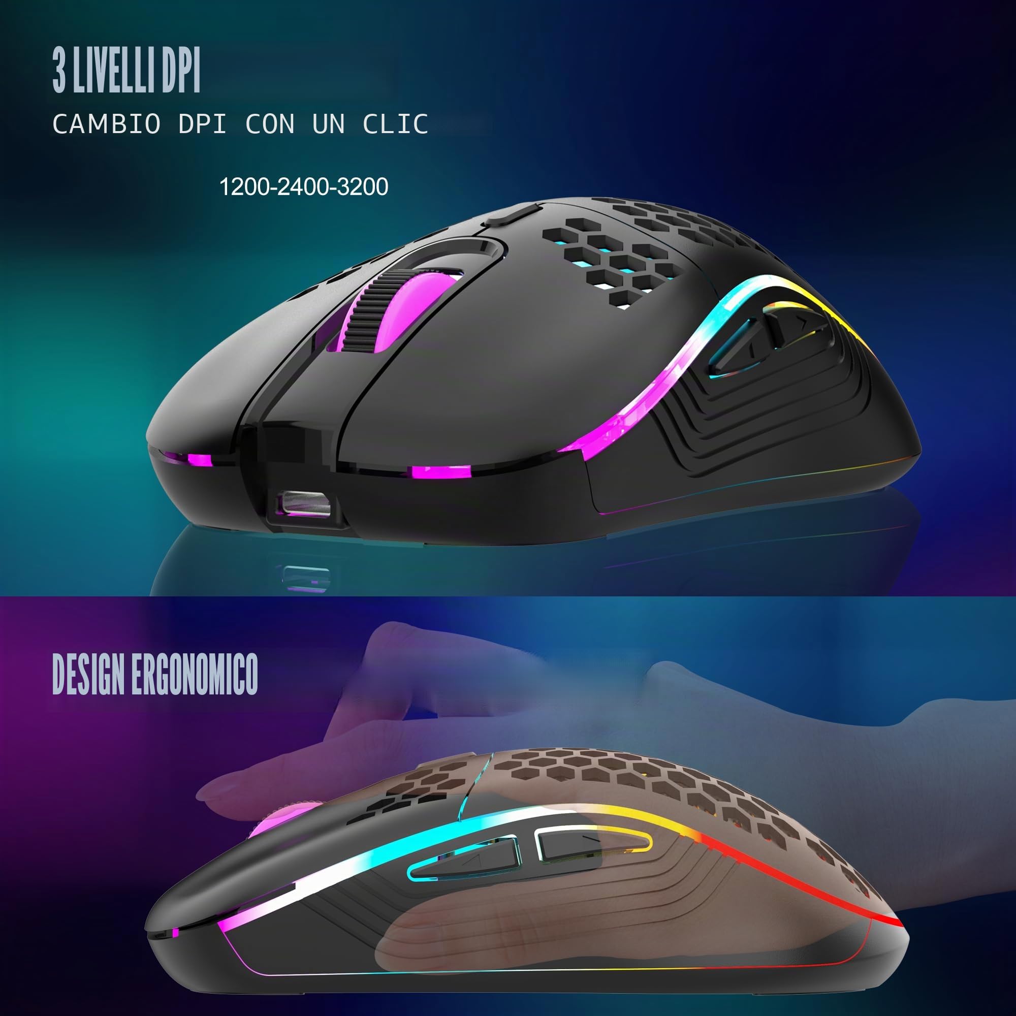 RedThunder K62 combo tastiera e mouse wireless 60% nero QWERTZ