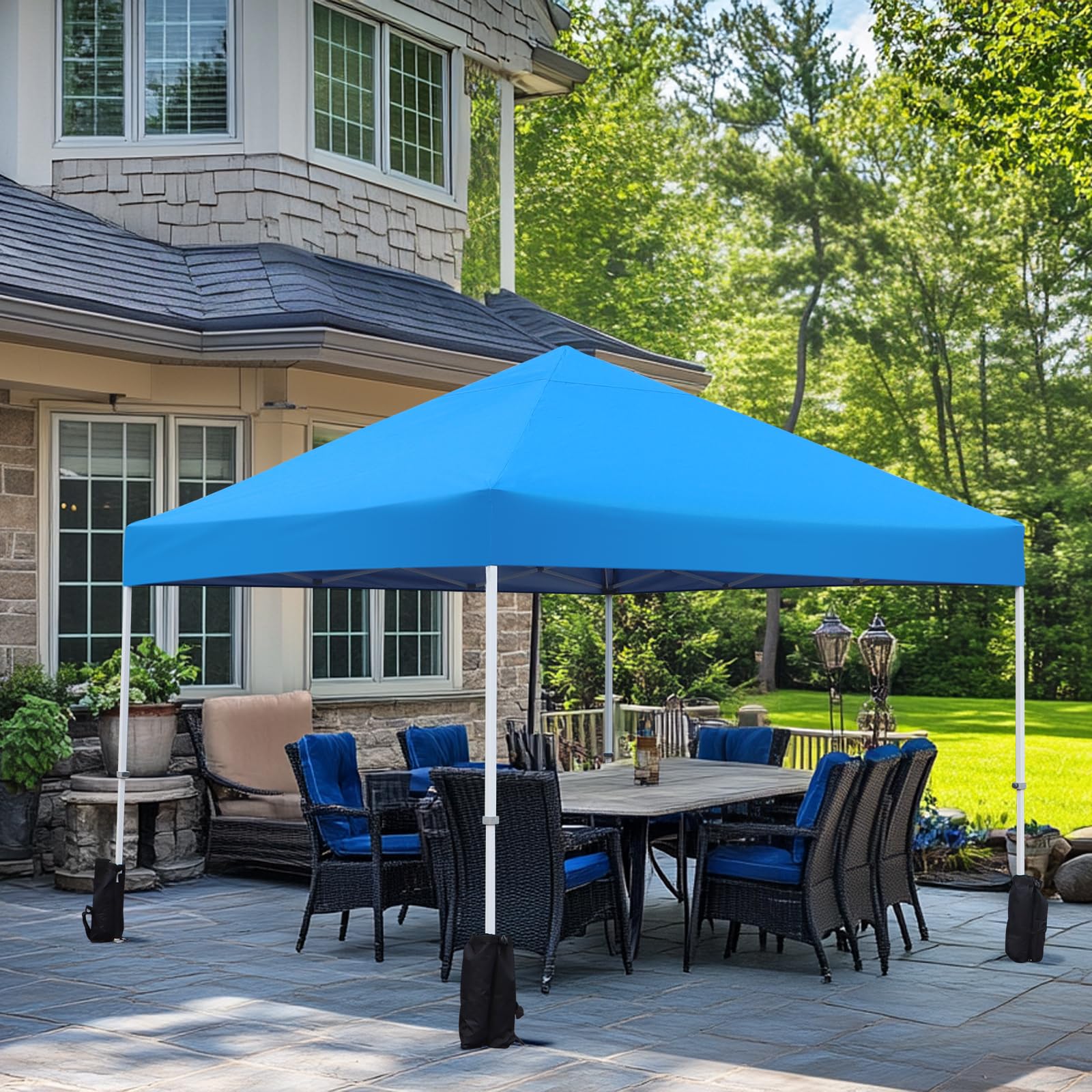 Amazon Basics Gazebo Pieghevole 3x3 m Blu con Ruote