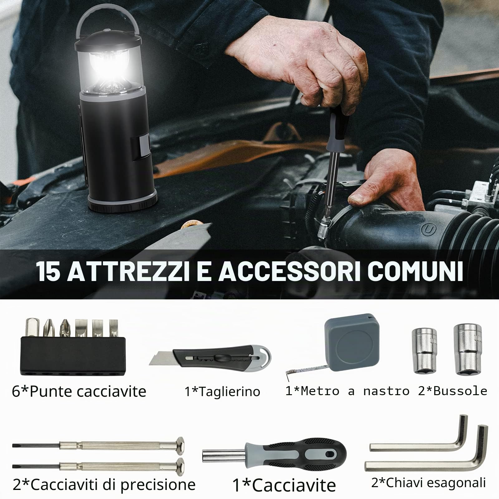 RealPlus Lanterna Campeggio LED con Kit Attrezzi Bianca