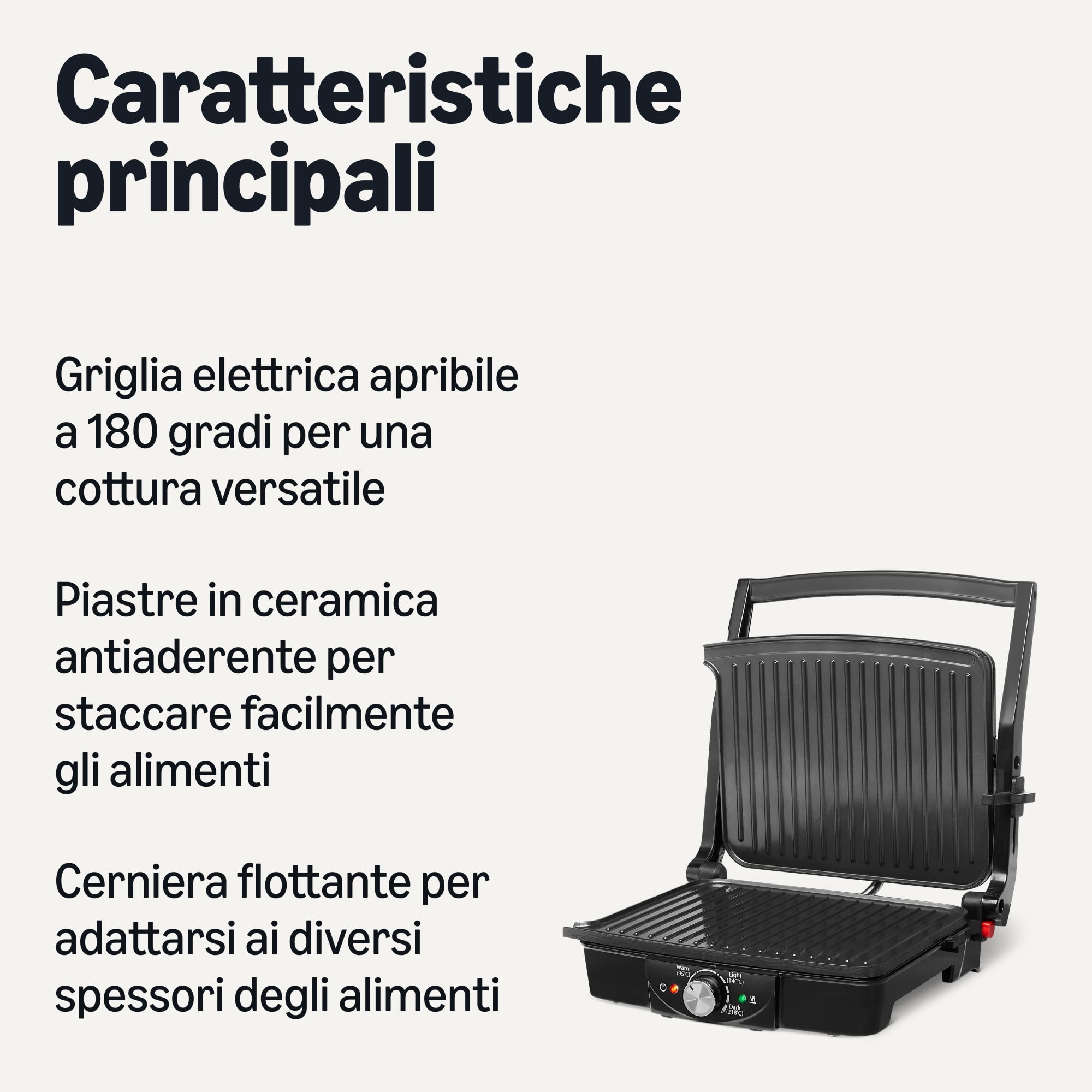 Amazon Basics Griglia Elettrica Contatto 2000W Nera Piastre