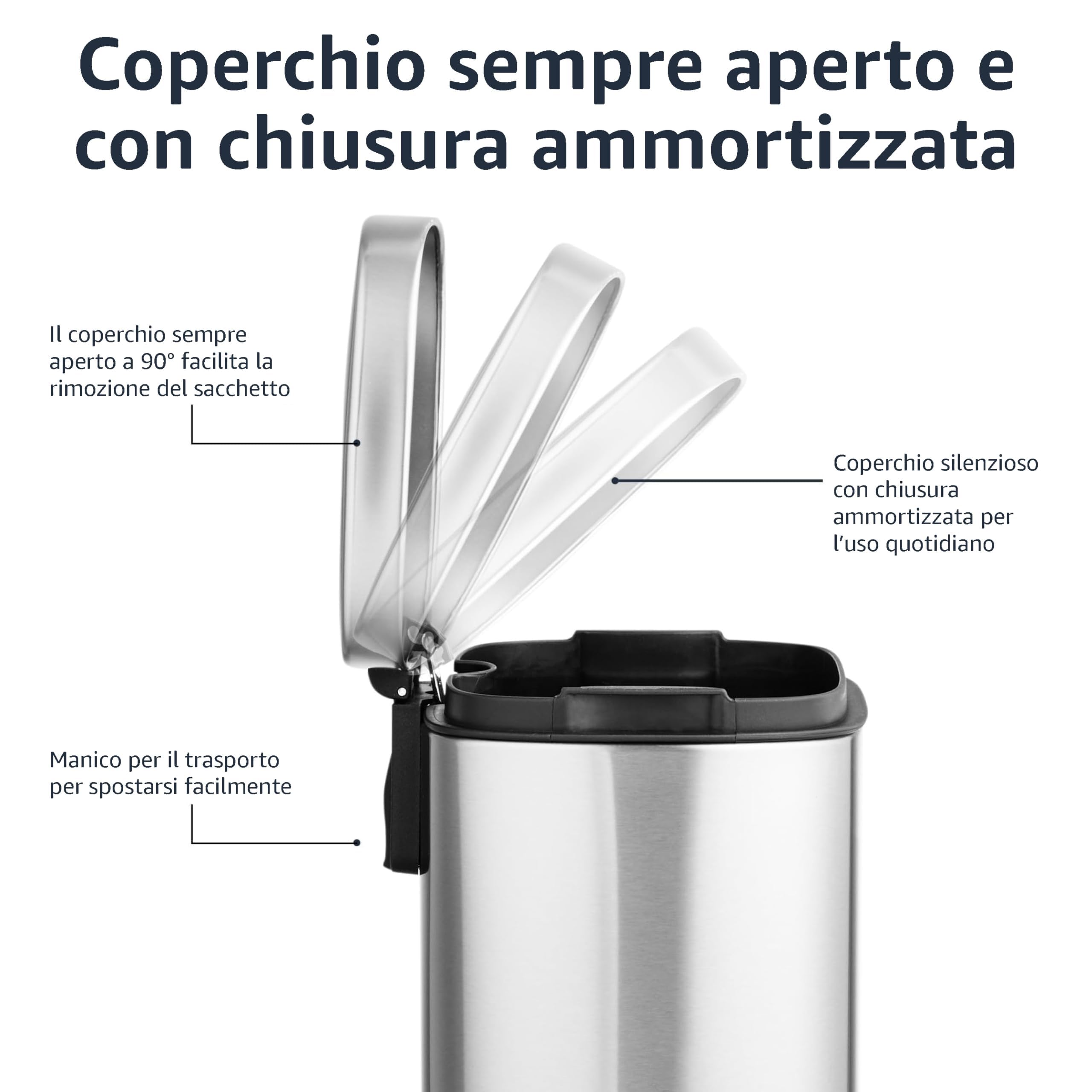 AmazonBasics pattumiera rettangolare acciaio inox 5L pedale satinato