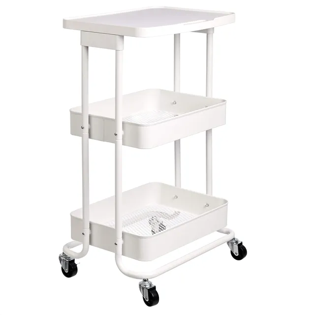 AmazonBasics Carrello Cucina Metallo 2 Cesti Bianco con Ruote