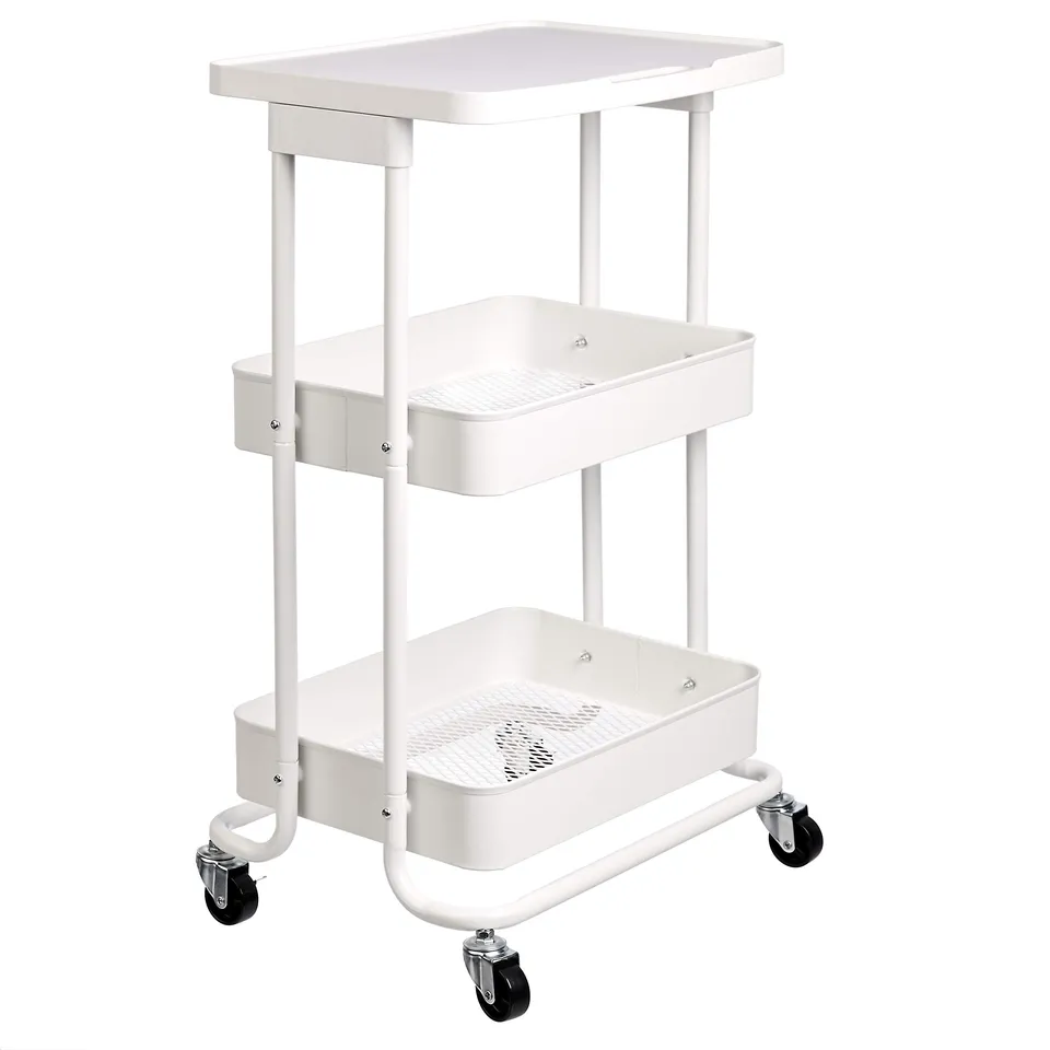 AmazonBasics Carrello Cucina Metallo 2 Cesti Bianco con Ruote
