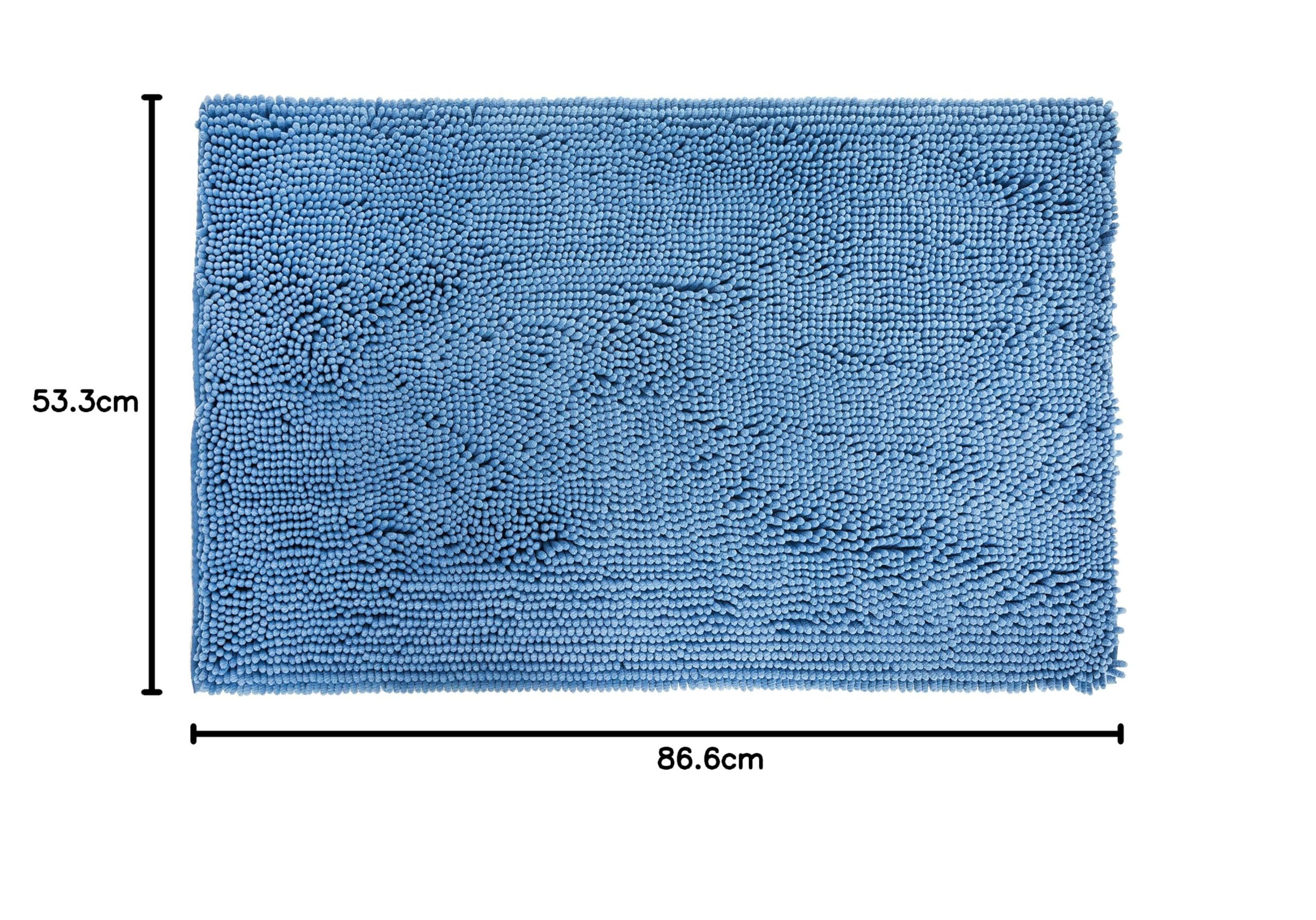 Amazon Basics Tappeto bagno microfibra pelo lungo blu lago 53x86