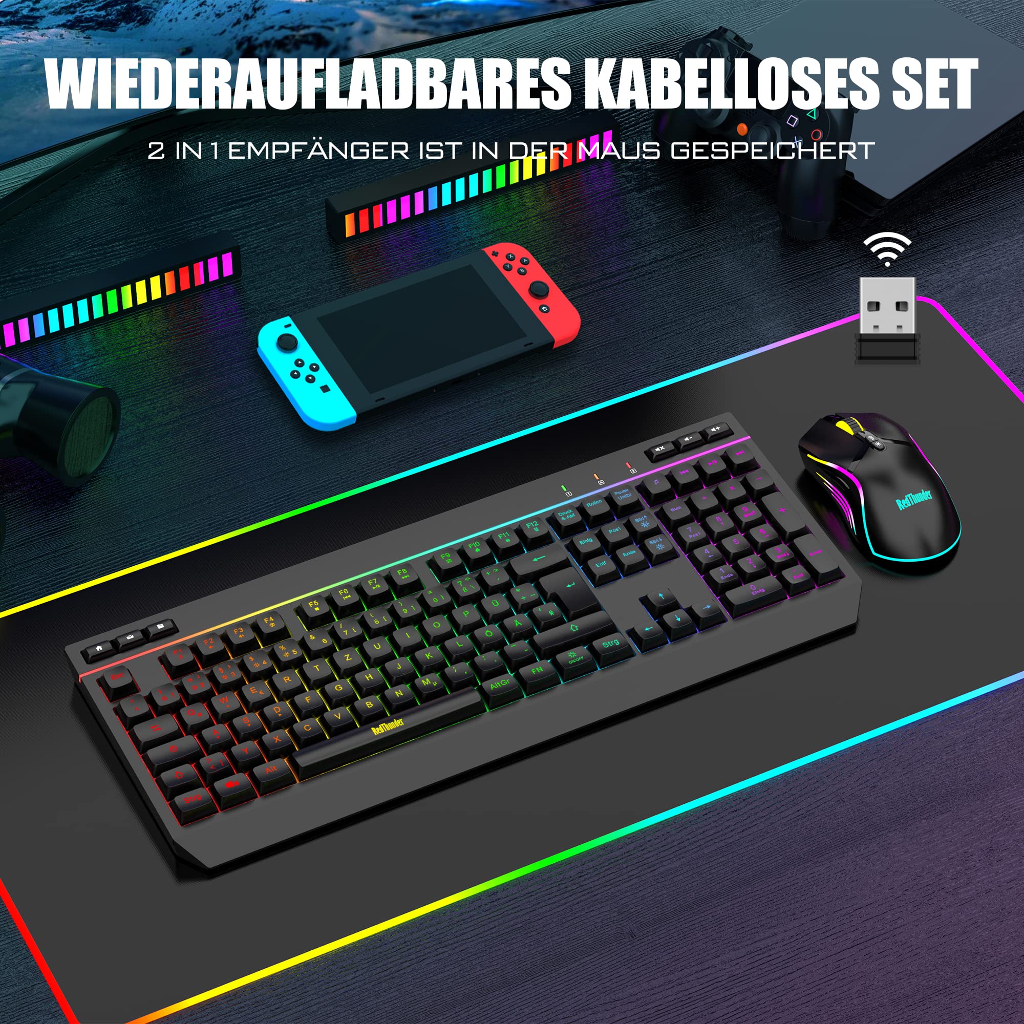 RedThunder K20 set tastiera e mouse wireless nero QWERTZ