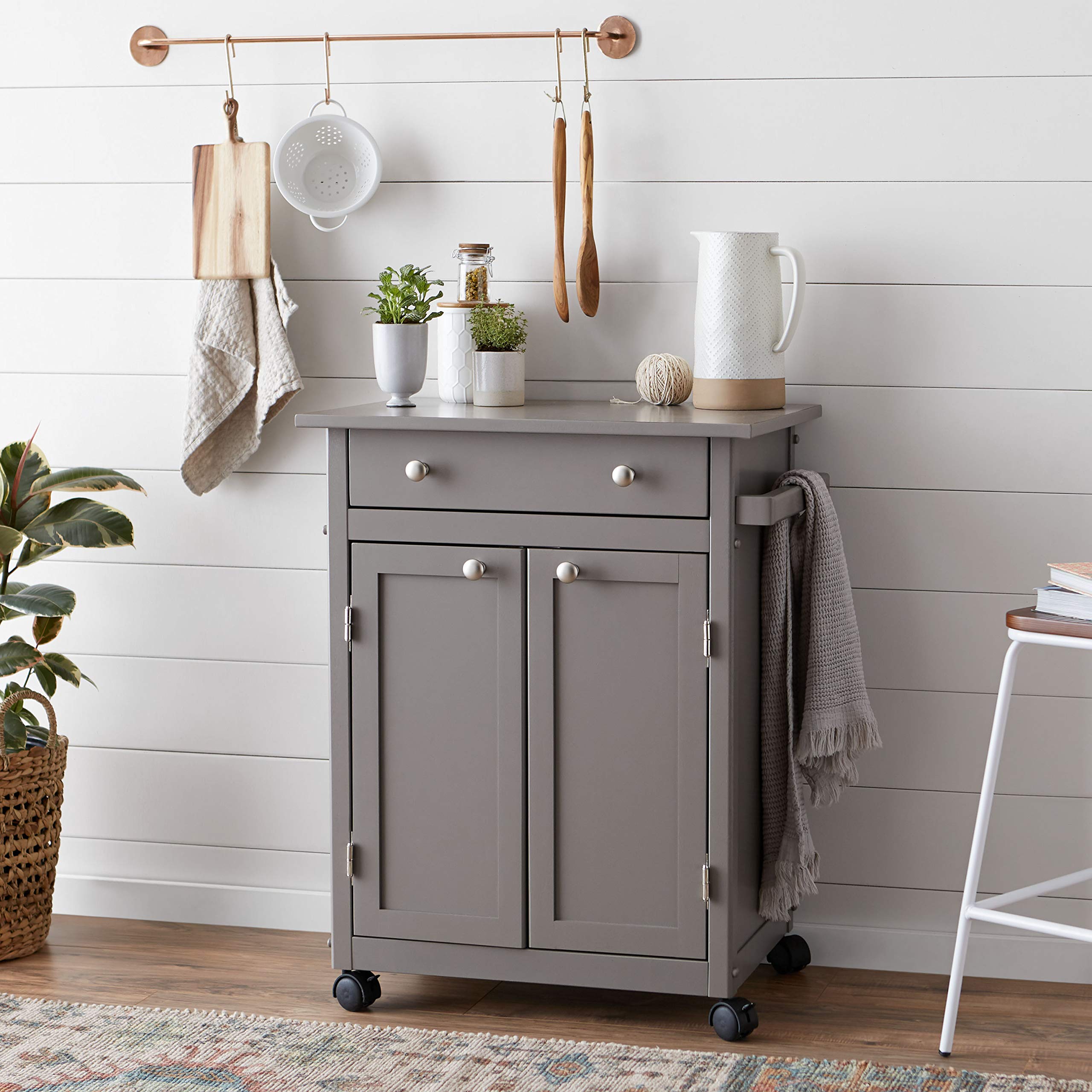 Amazon Basics Classico carrello cucina legno grigio rustico con ruote