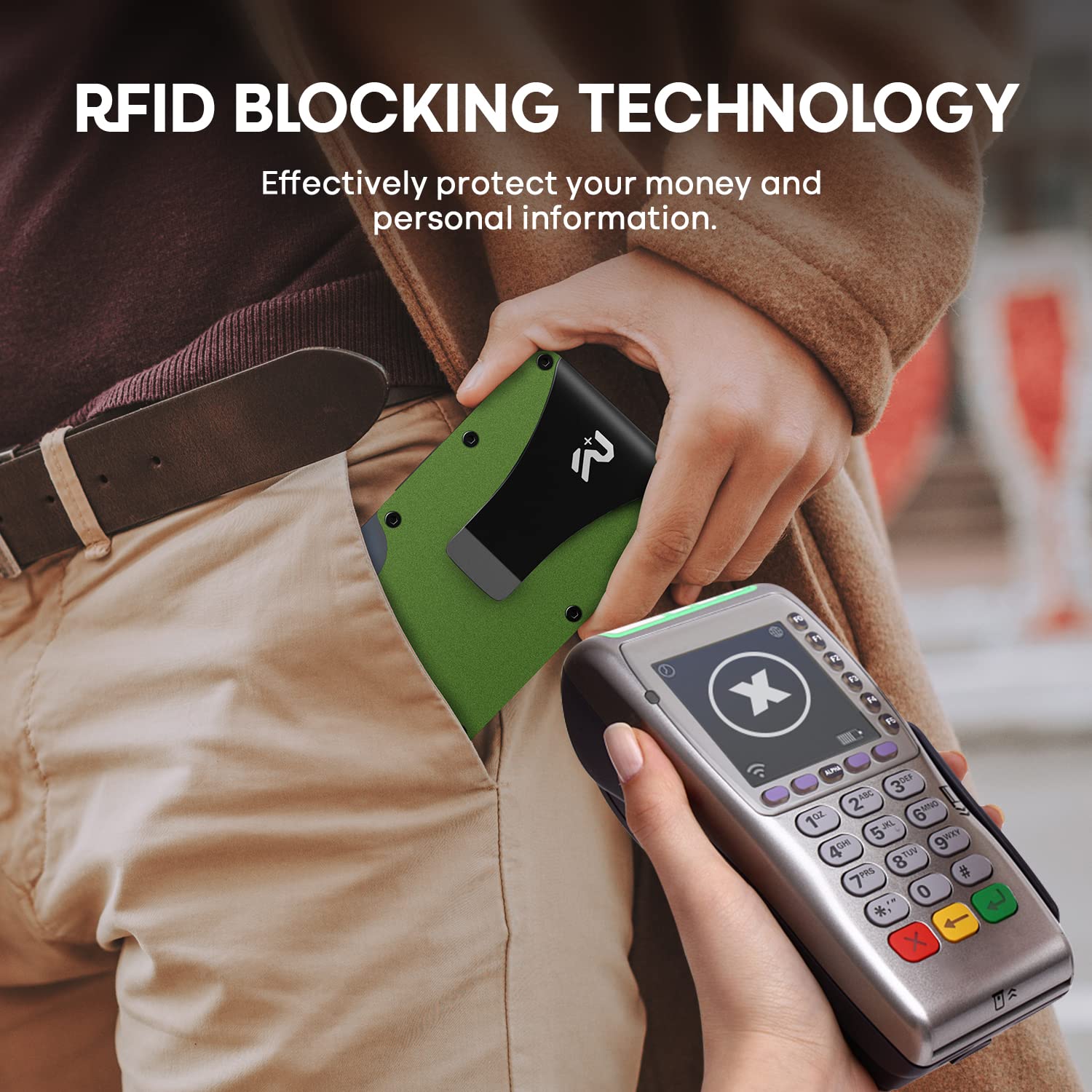 RealPlus Portacarte Uomo RFID Alluminio Verde 15 Carte