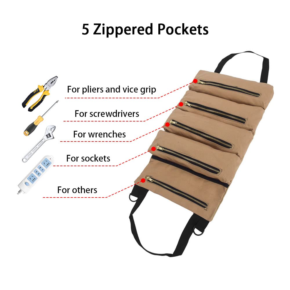 RealPlus Borsa Attrezzi Arrotolabile 5 Tasche Cachi Tela