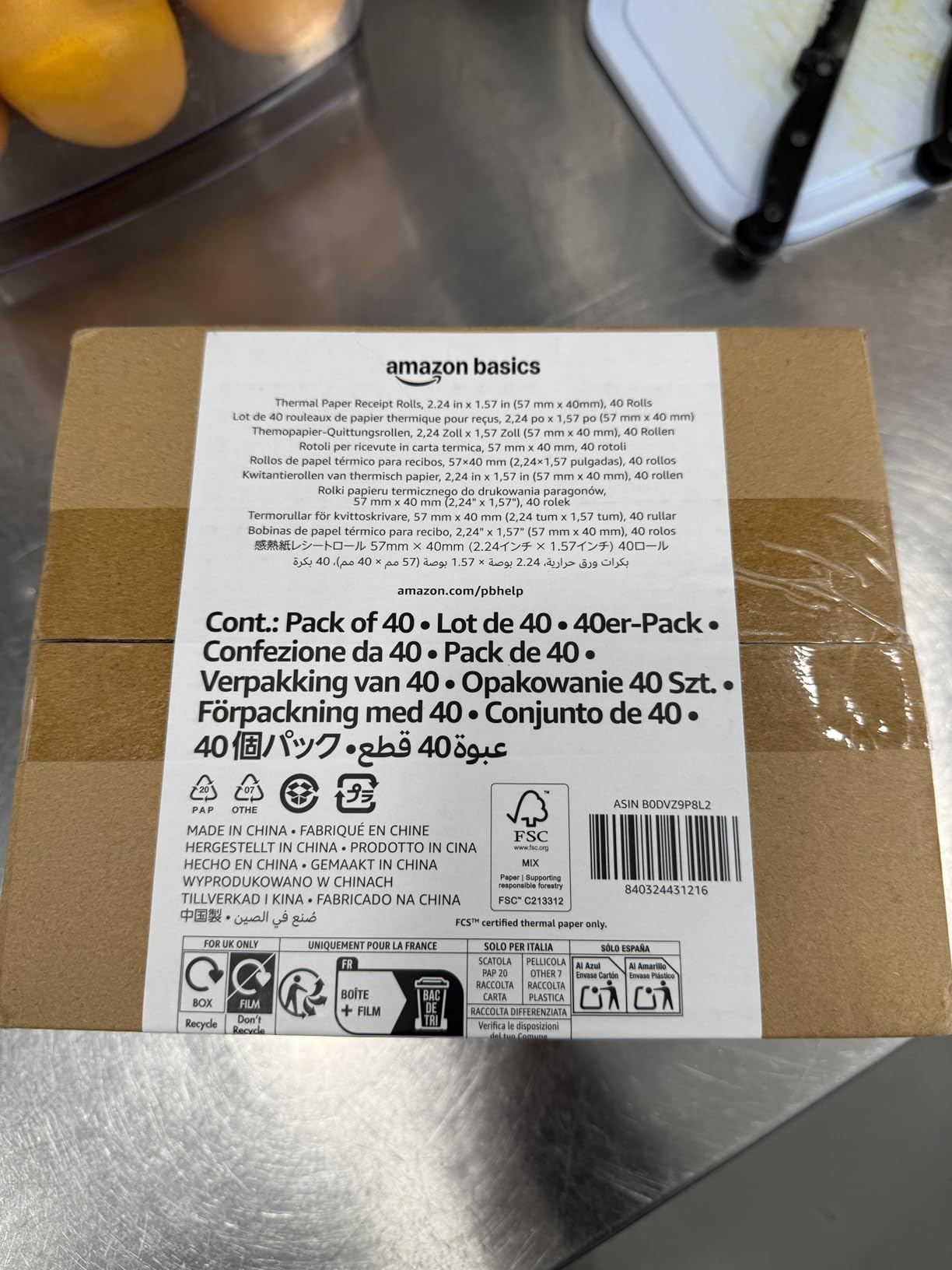 Amazon Basics rotoli carta termica 57x40mm 40 rotoli senza BPA