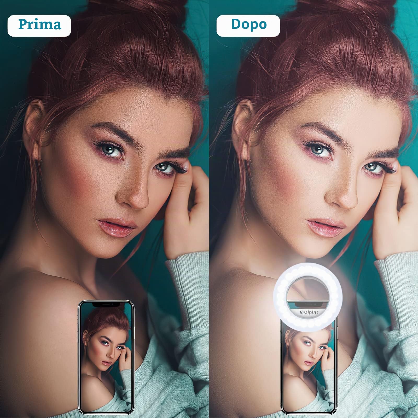 RealPlus Luce Selfie ad Anello LED con Clip Ricaricabile 40 LED