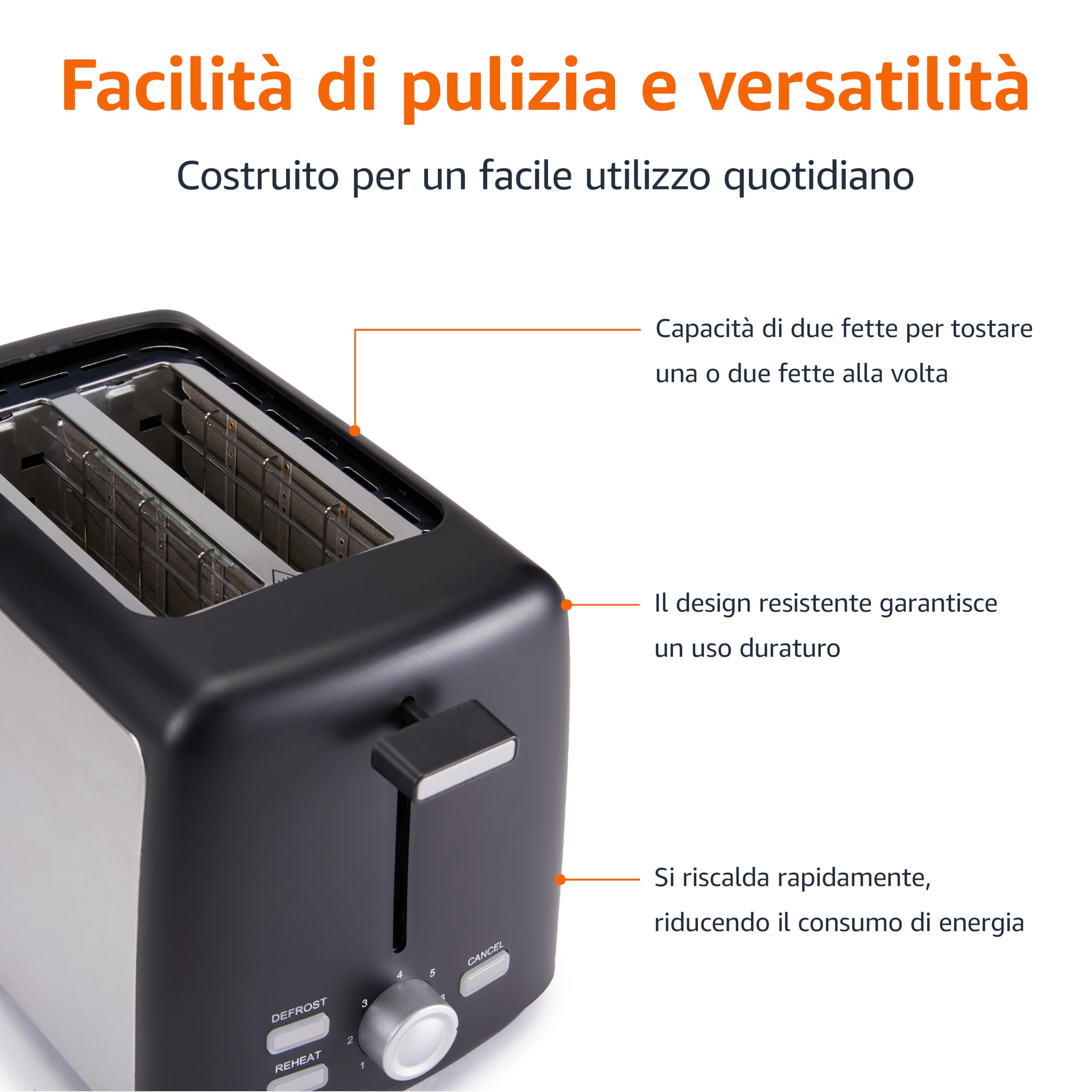 AmazonBasics Tostapane 2 Fette Nero 800W 7 Dorature