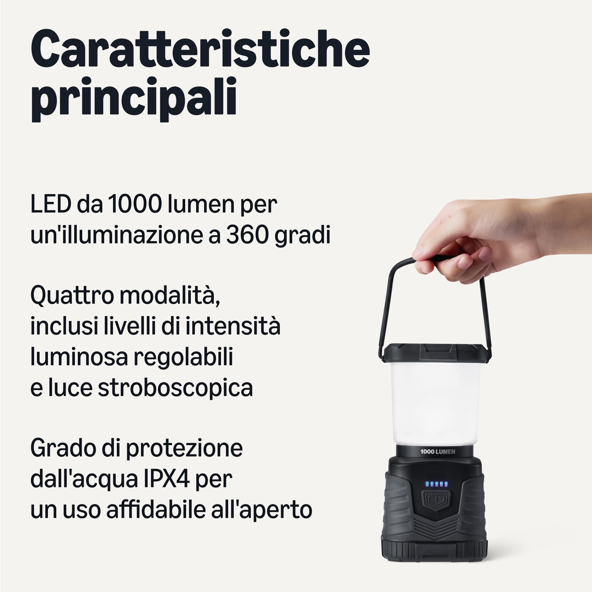 Amazon Basics Lanterna Campeggio LED 1000 Lumen Nera
