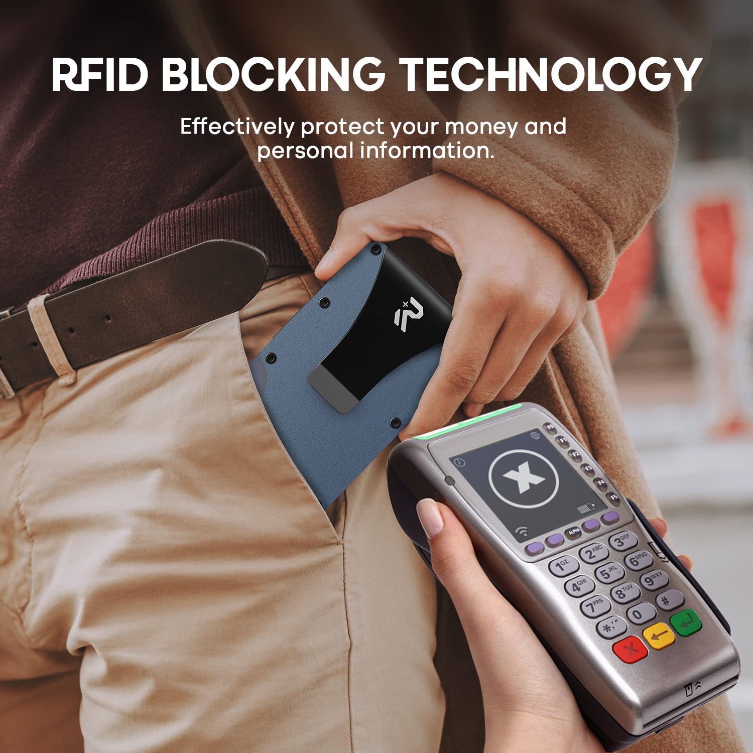 RealPlus Porta Carte Minimalista RFID Alluminio Blu 15 Carte