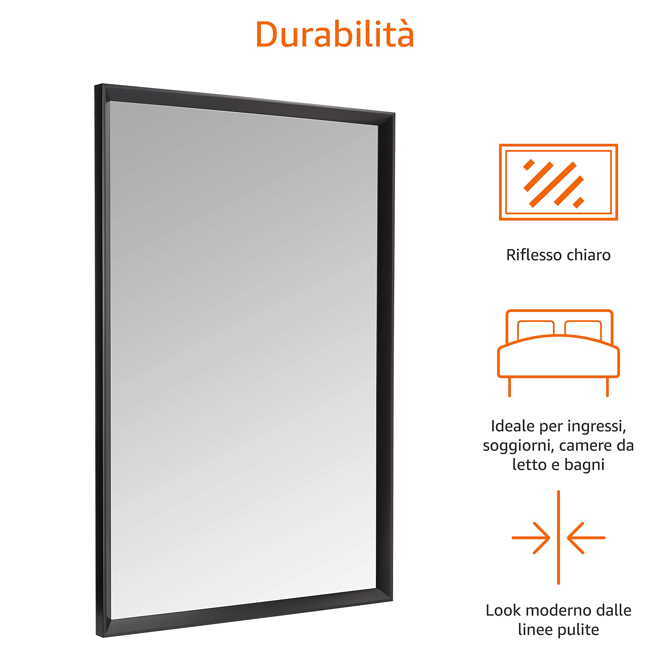 AmazonBasics Specchio da parete 61x91 cm nero a sbalzo