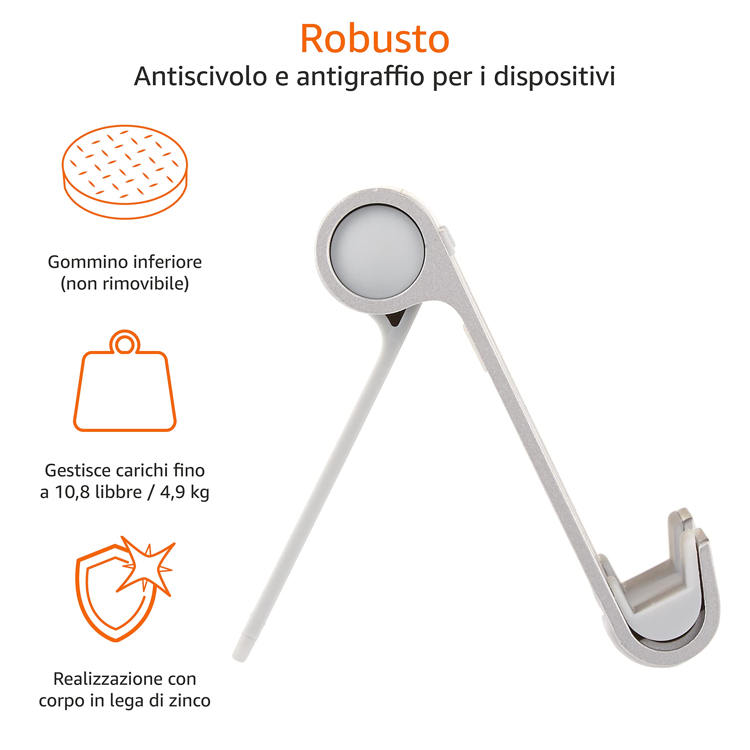 AmazonBasics Supporto Tablet Inclinabile Argento 4-10"