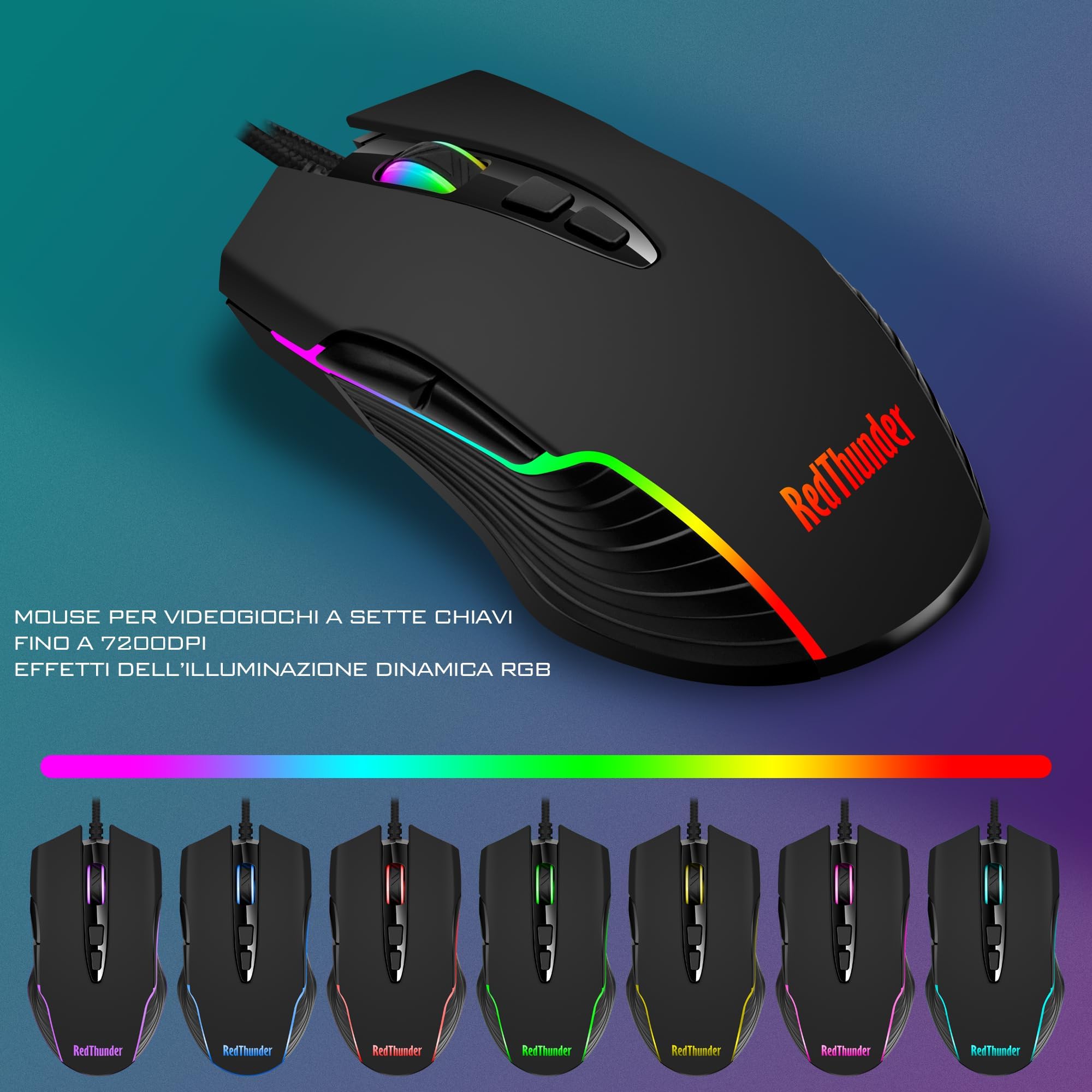 RedThunder K10 Combo Tastiera Mouse Gaming Nero RGB