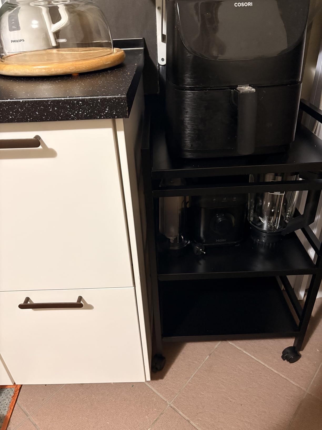 AmazonBasics Carrello 3 Ripiani Portaoggetti Metallo Nero Ruote