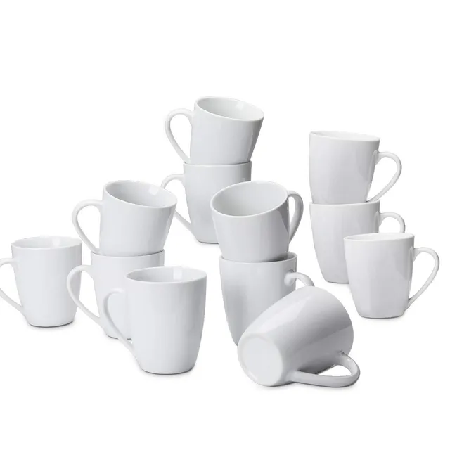Amazon Basics Tazze Porcellana 355 ml Set 12 Pezzi Bianche Impilabili