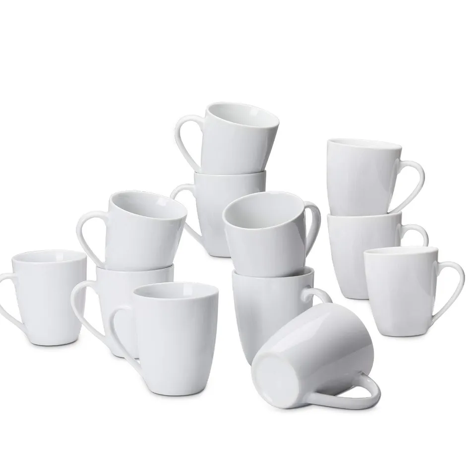 Amazon Basics Tazze Porcellana 355 ml Set 12 Pezzi Bianche Impilabili