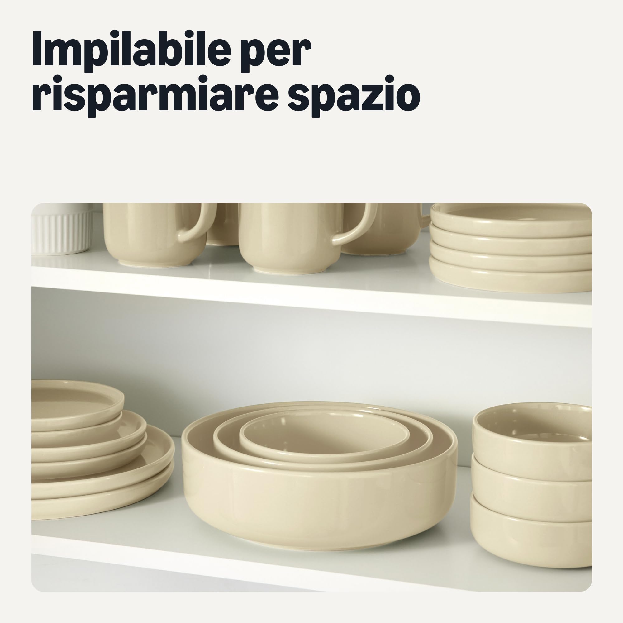 Amazon Basics Set 3 Ciotole Gres Avorio Impilabili