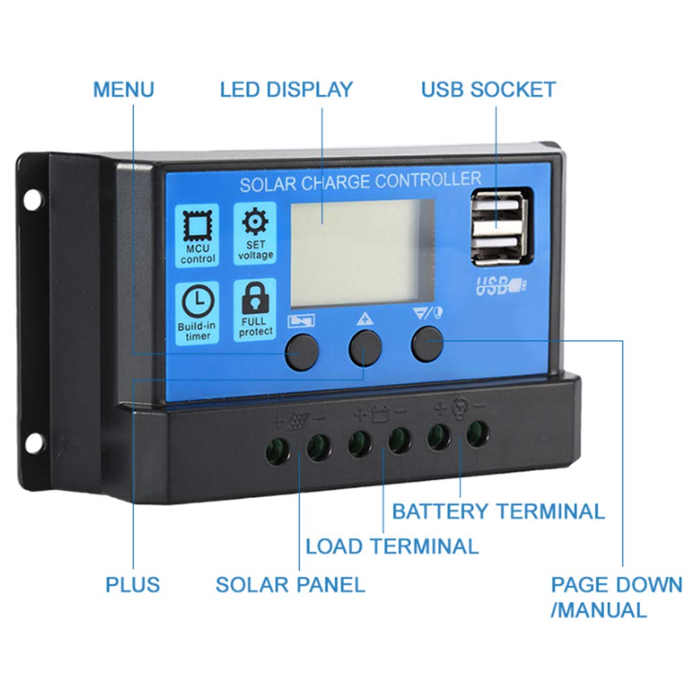 Elprico regolatore carica solare 50A 12V/24V PWM LCD USB