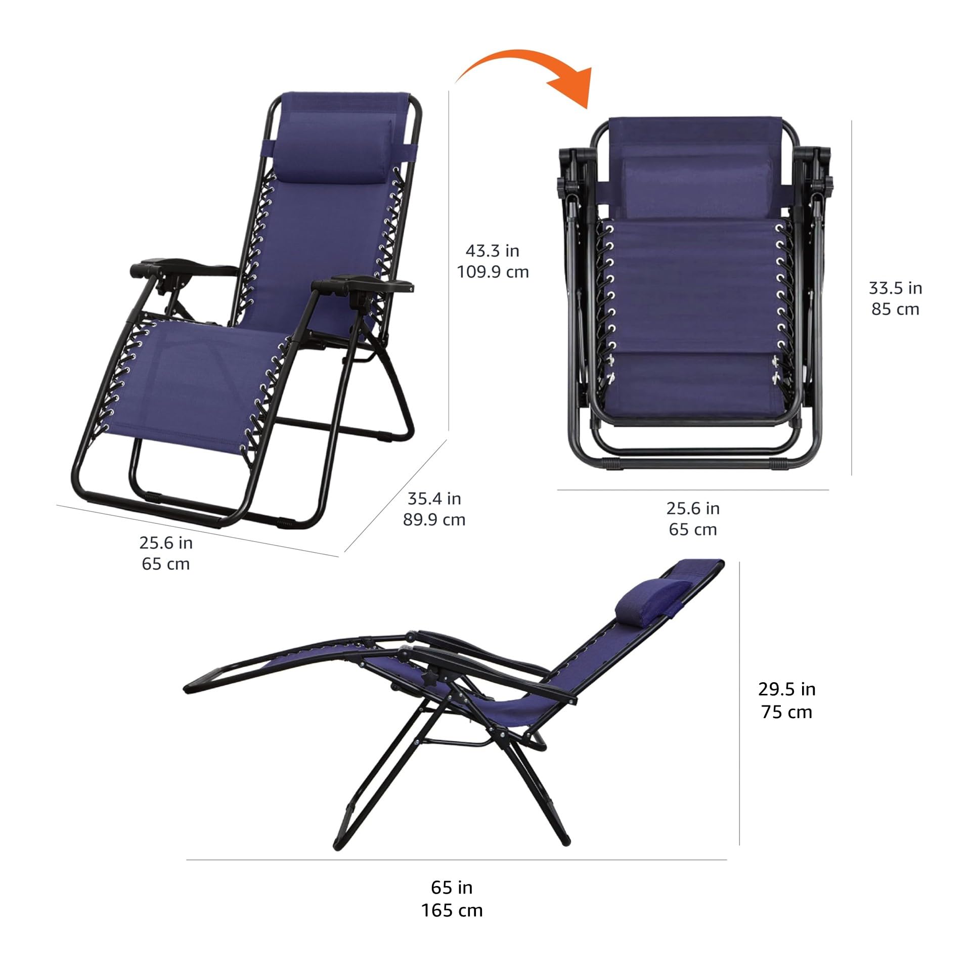 Amazon Basics Sedia Gravità Zero Blu Reclinabile da Esterno 136 kg