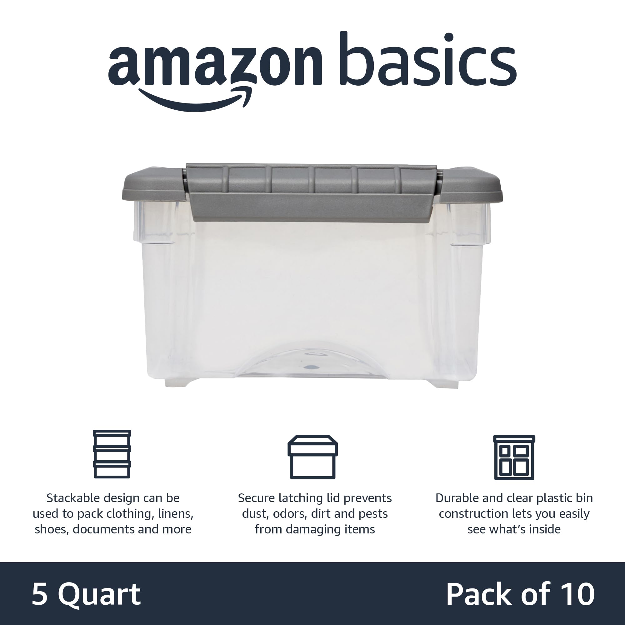 AmazonBasics Bidoni Impilabili 5 Litri Contenitori Trasparenti 10 Pezzi
