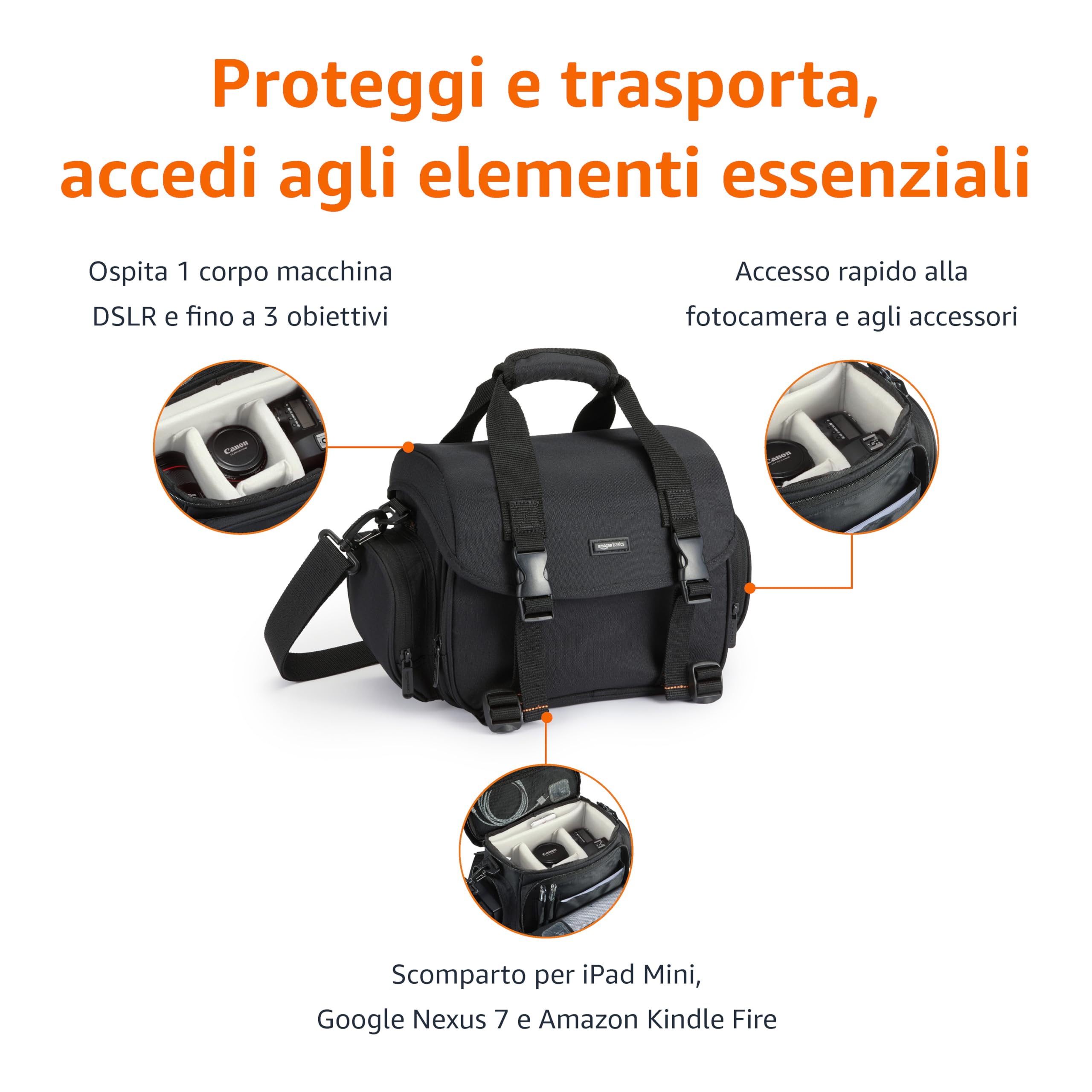 Amazon Basics Borsa Fotocamera SLR Grande Nero Grigio