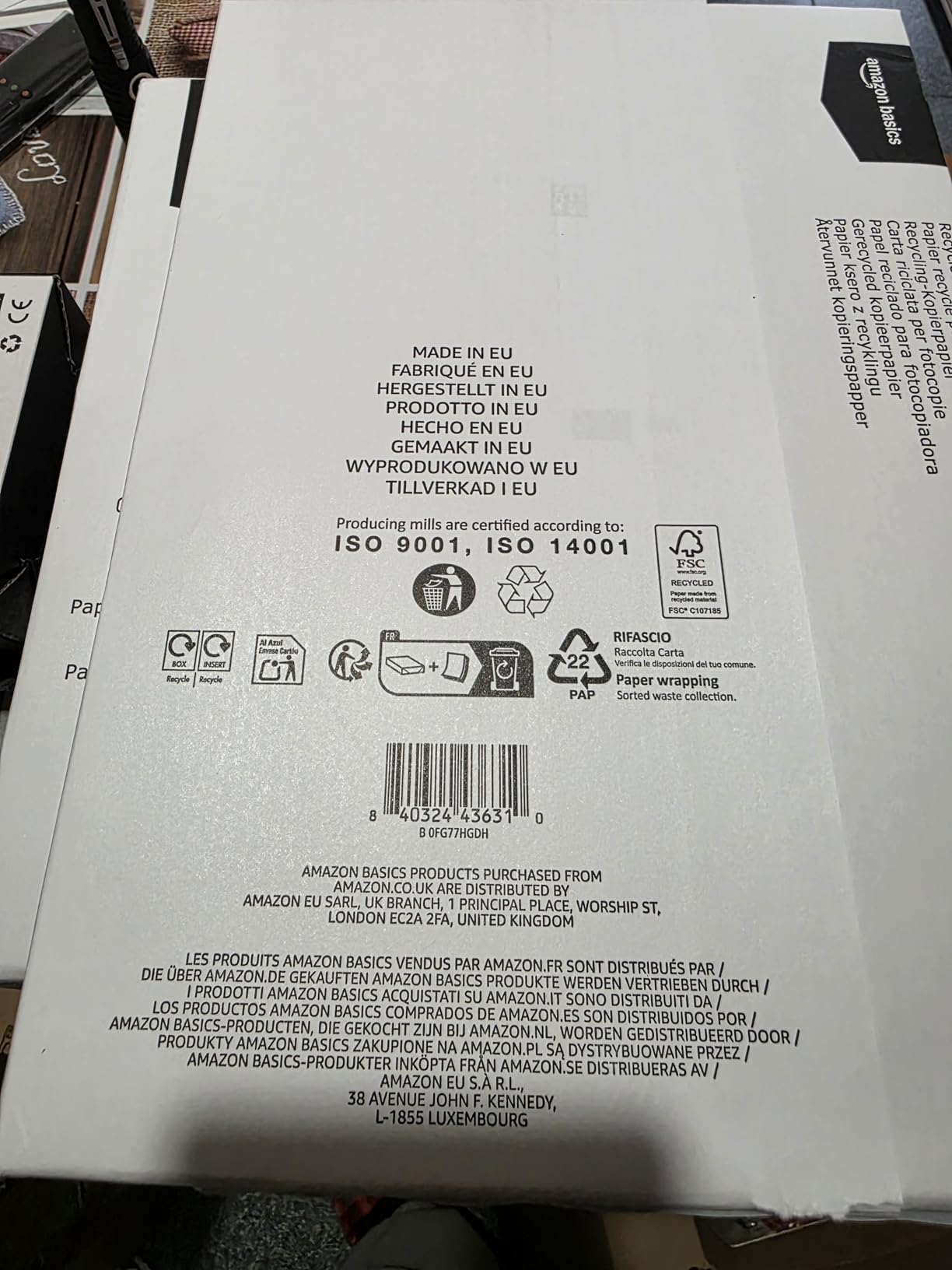 AmazonBasics Carta fotocopie A4 80gsm riciclata 2500 fogli