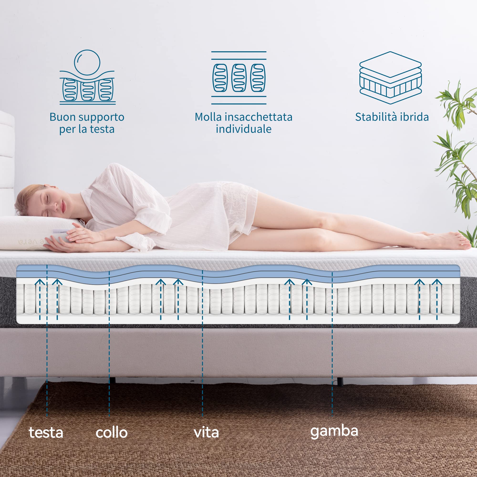 Amazon Basics Materasso memory foam 90x190 molle insacchettate medio