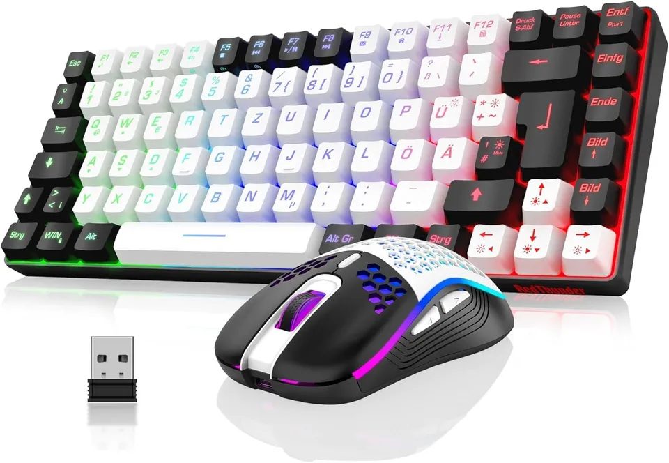RedThunder K84 Tastiera e Mouse Wireless 75% RGB Bianco Nero