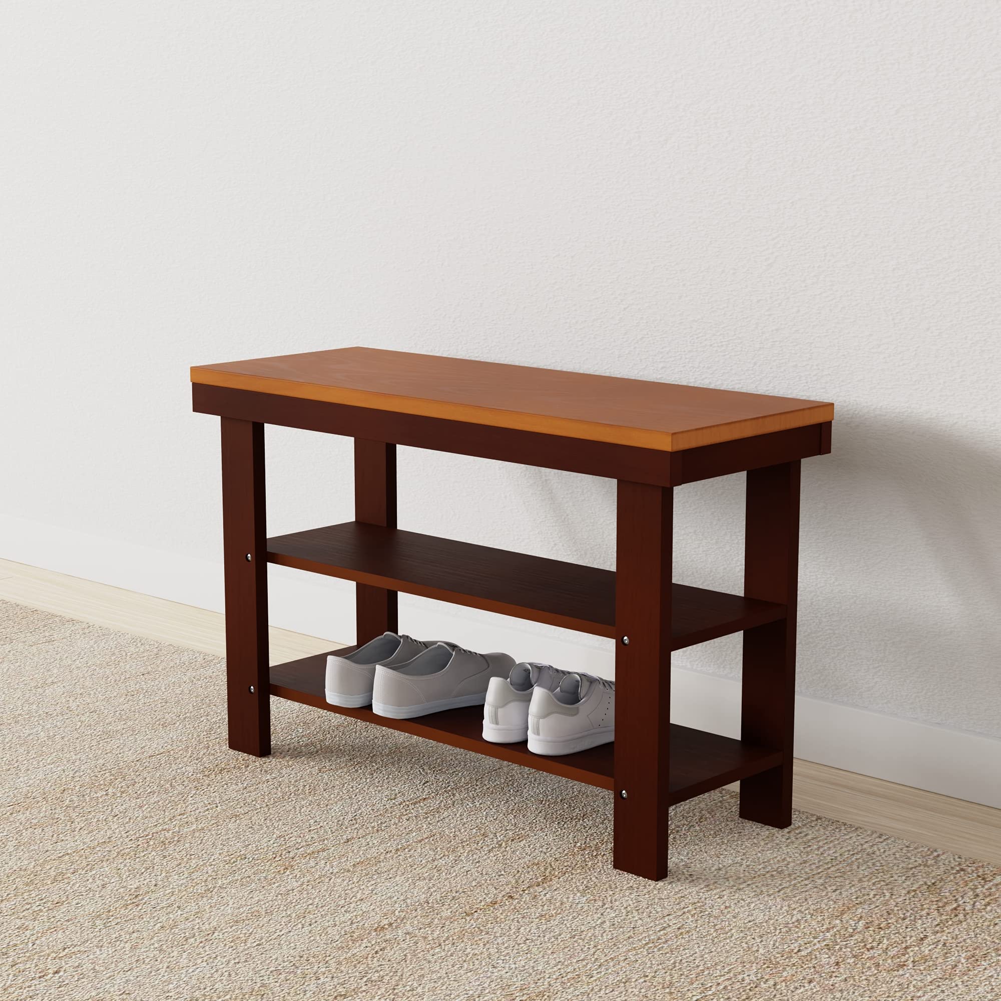 Amazon Basics Panca Portascarpe Pino 3 Livelli Espresso 70 cm