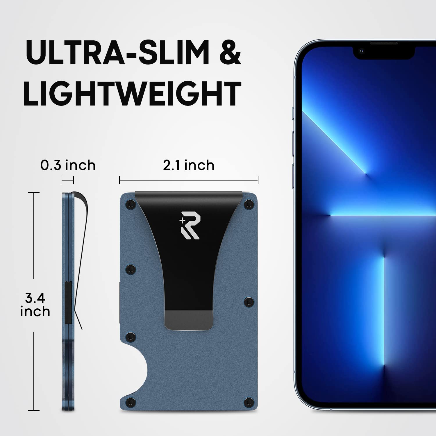 RealPlus Porta Carte Minimalista RFID Alluminio Blu 15 Carte