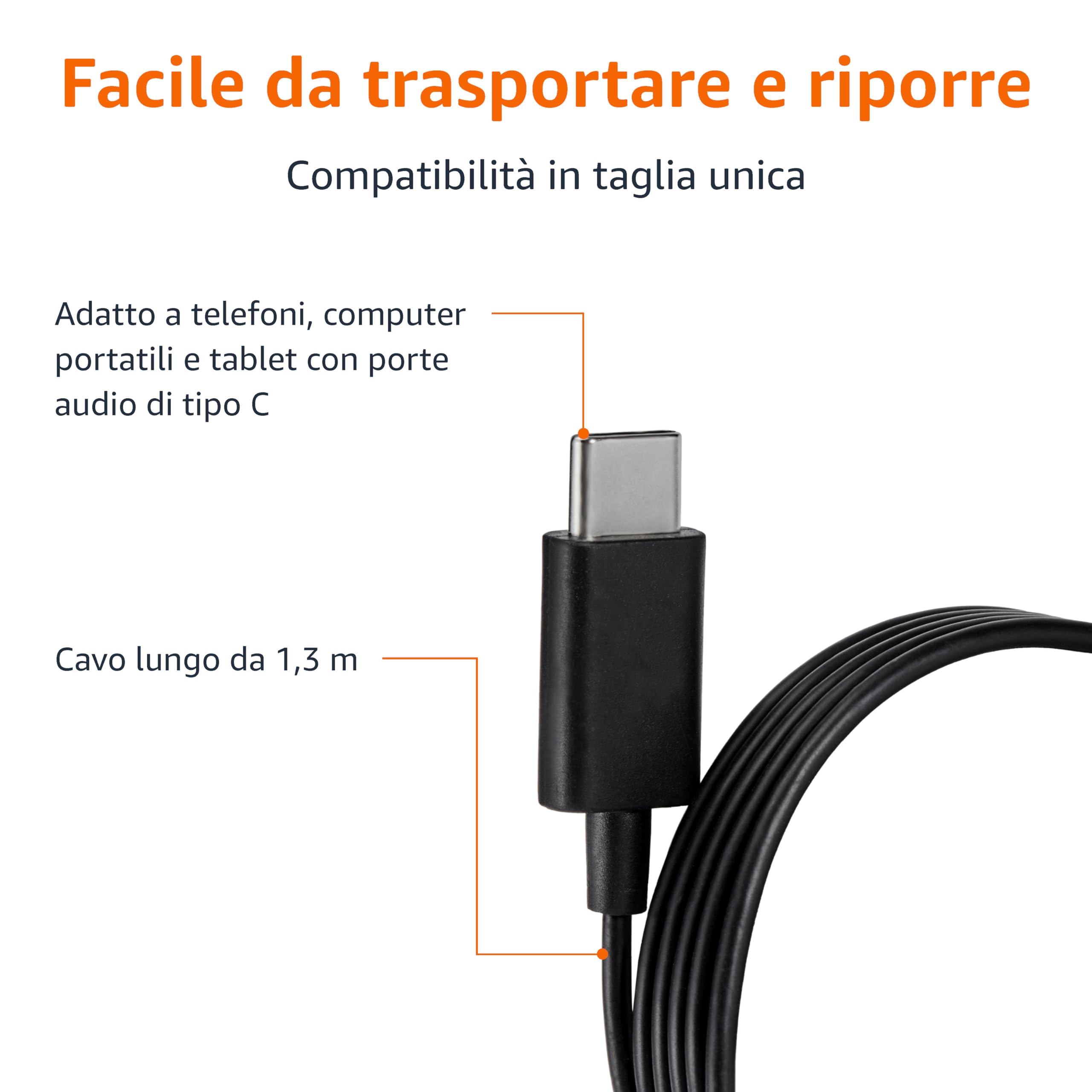 AmazonBasics Auricolari In-Ear USB-C Nero con Microfono 1pz