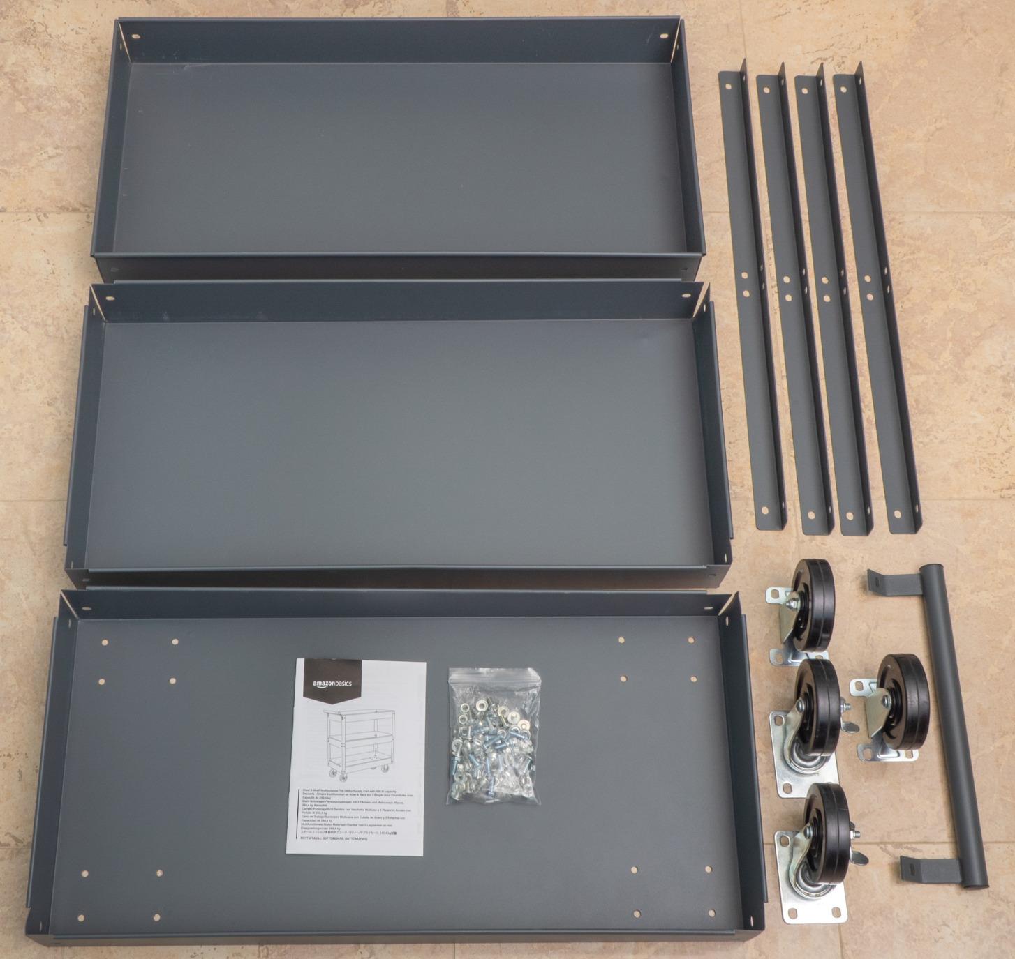 Amazon Basics Carrello Multiuso 3 Ripiani Rosso Acciaio