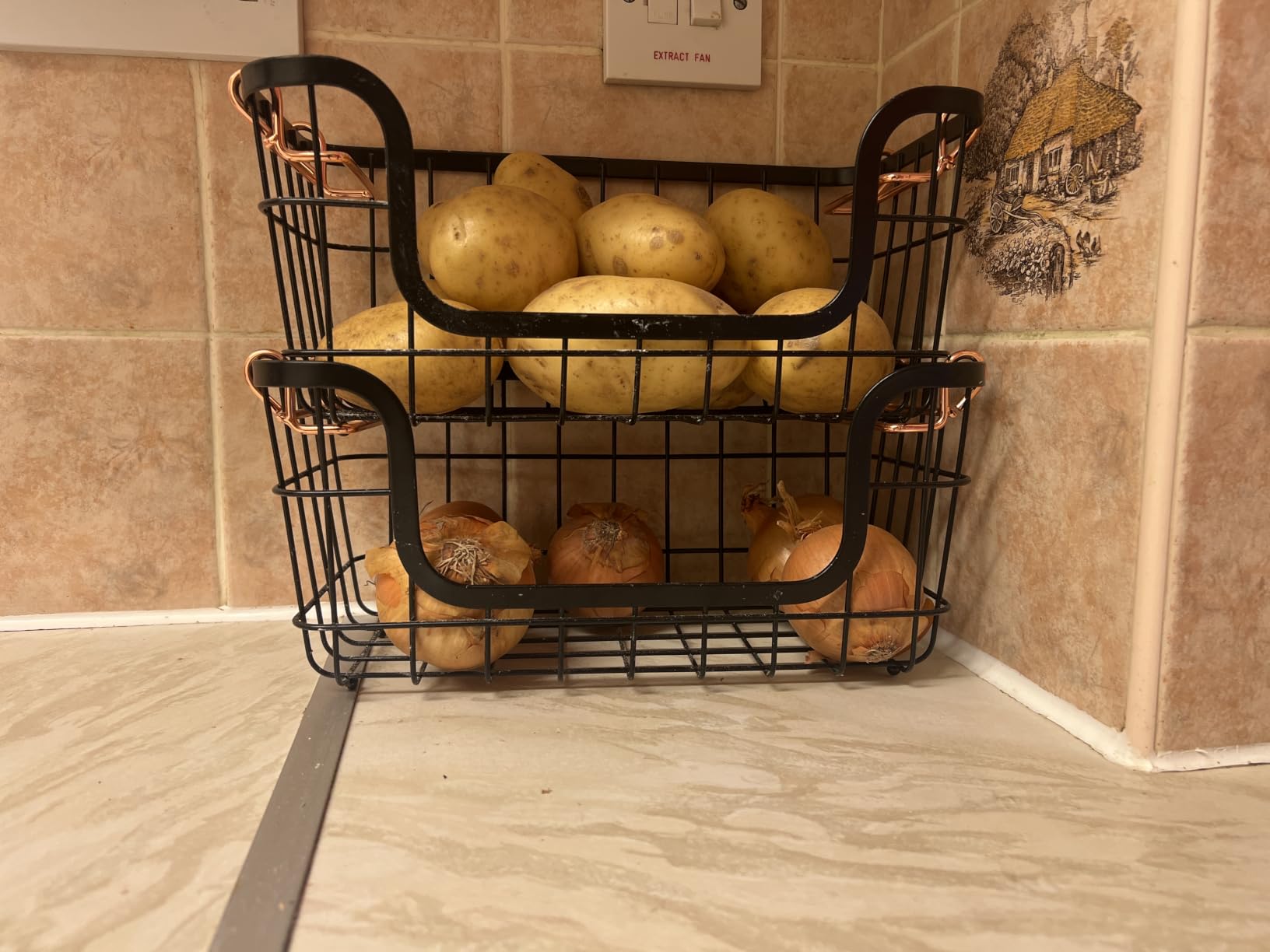 Amazon Basics Cesti Metallo Impilabili Neri 2 Pezzi Cucina