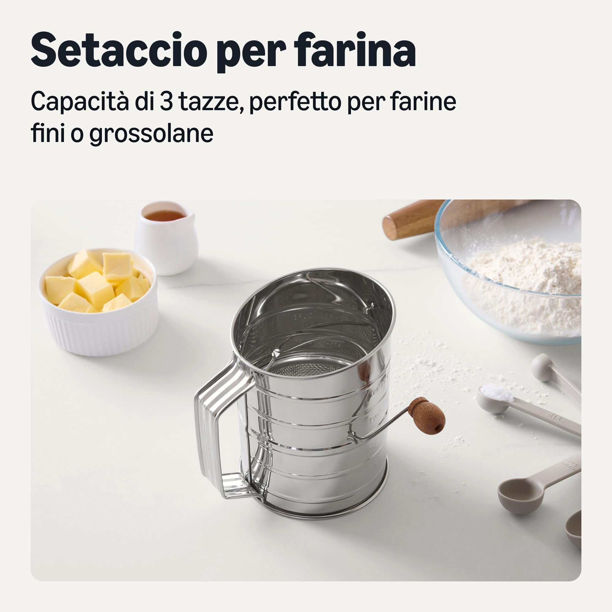 Amazon Basics setaccio farina 3 tazze acciaio inox