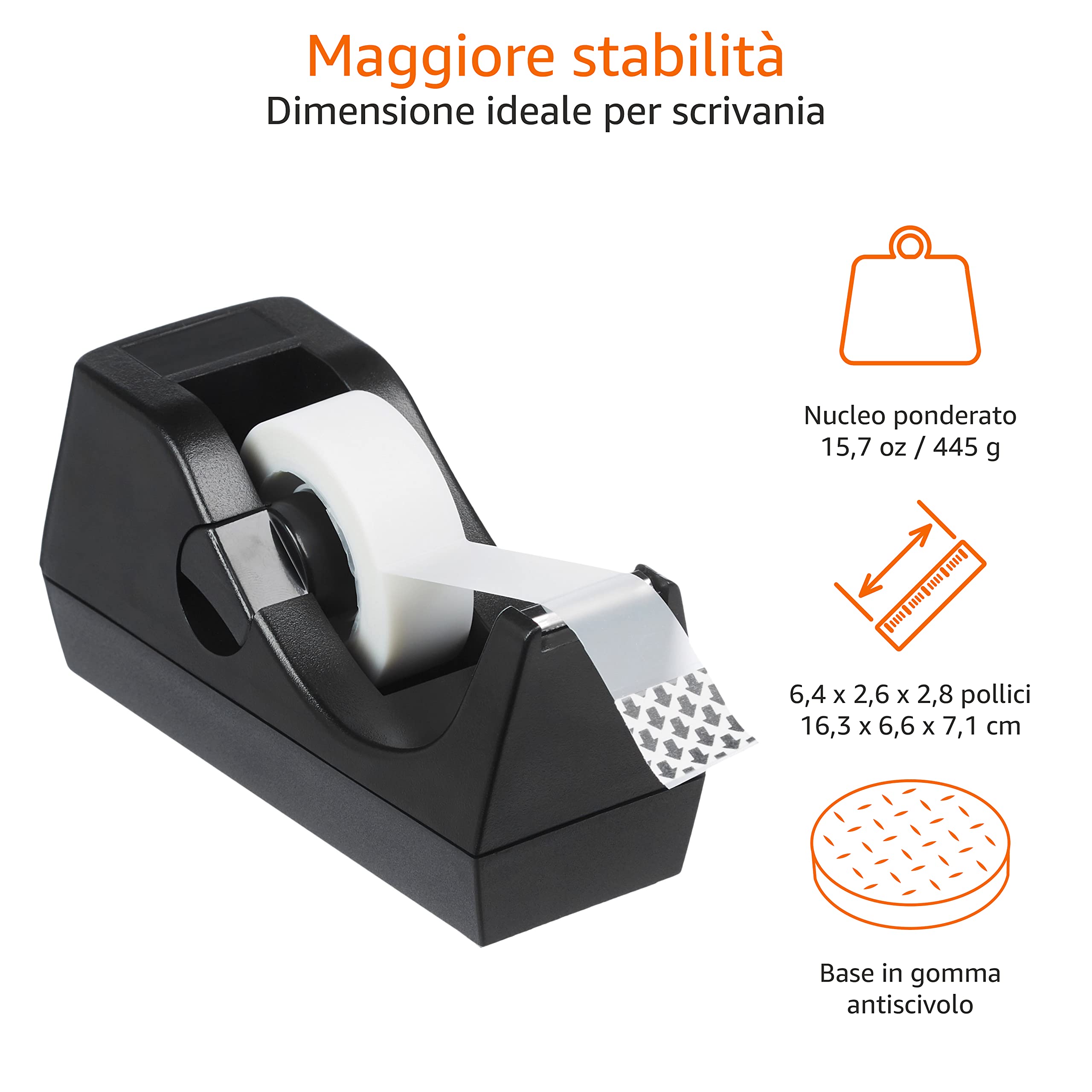 Amazon Basics Dispenser Nastro Adesivo Nero 3 Pezzi Ufficio