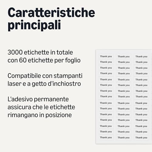 Amazon Basics Etichette Indirizzi Bianche 1,7x4,4cm 3000 Pezzi