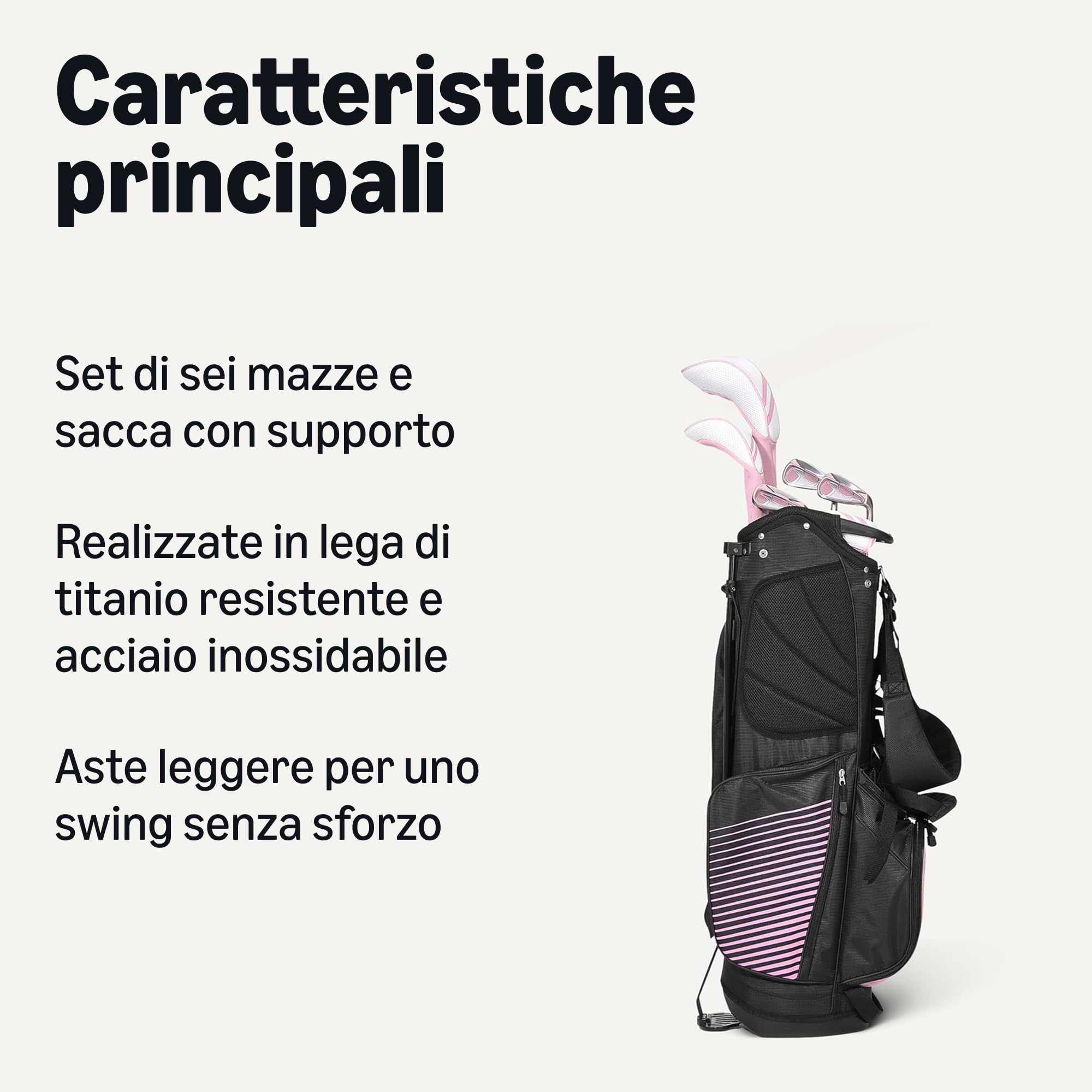 Amazon Basics set mazze da golf 6 pezzi rosa/nero con sacca
