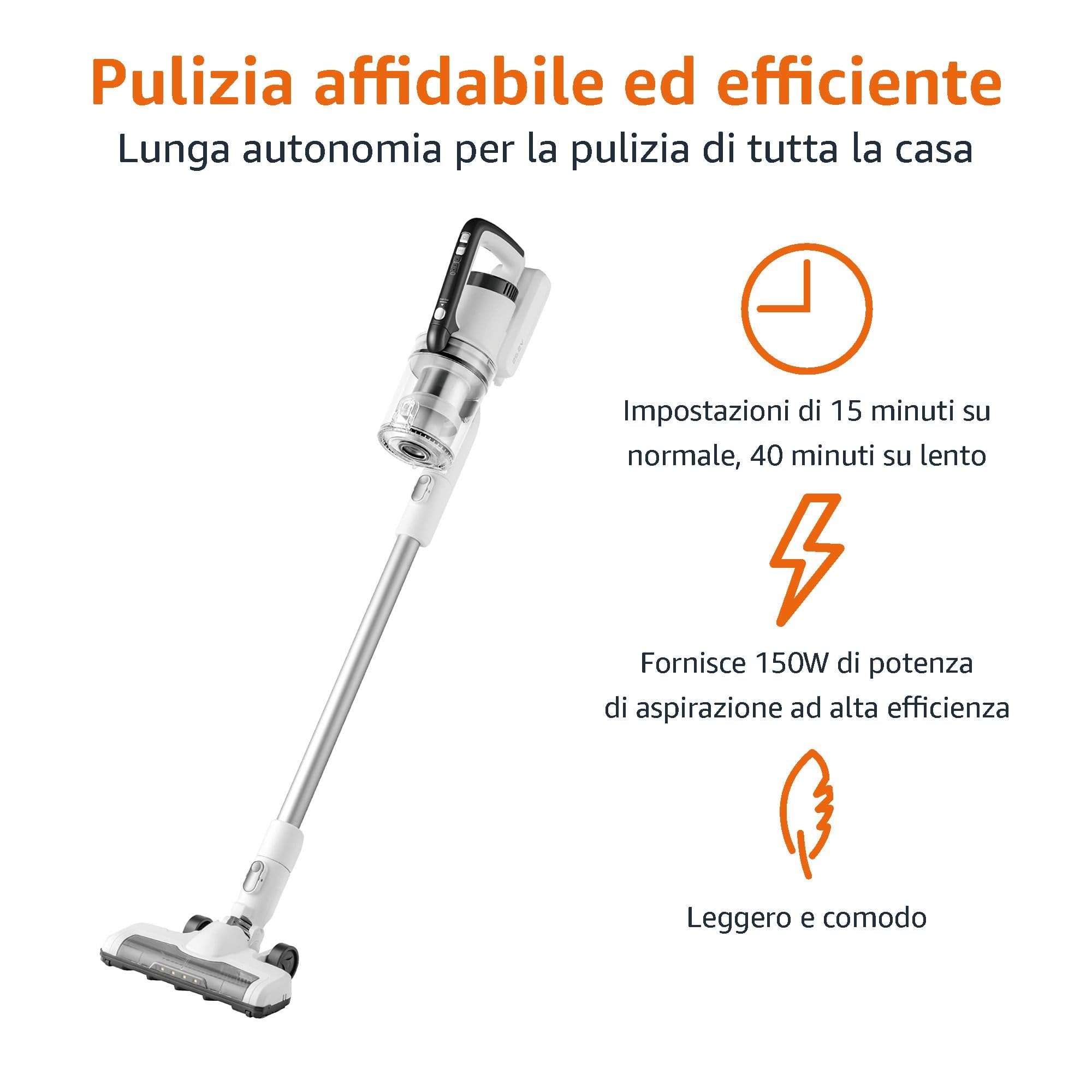 Amazon Basics Aspirapolvere Senza Fili 150W 0,7L Bianco Nero