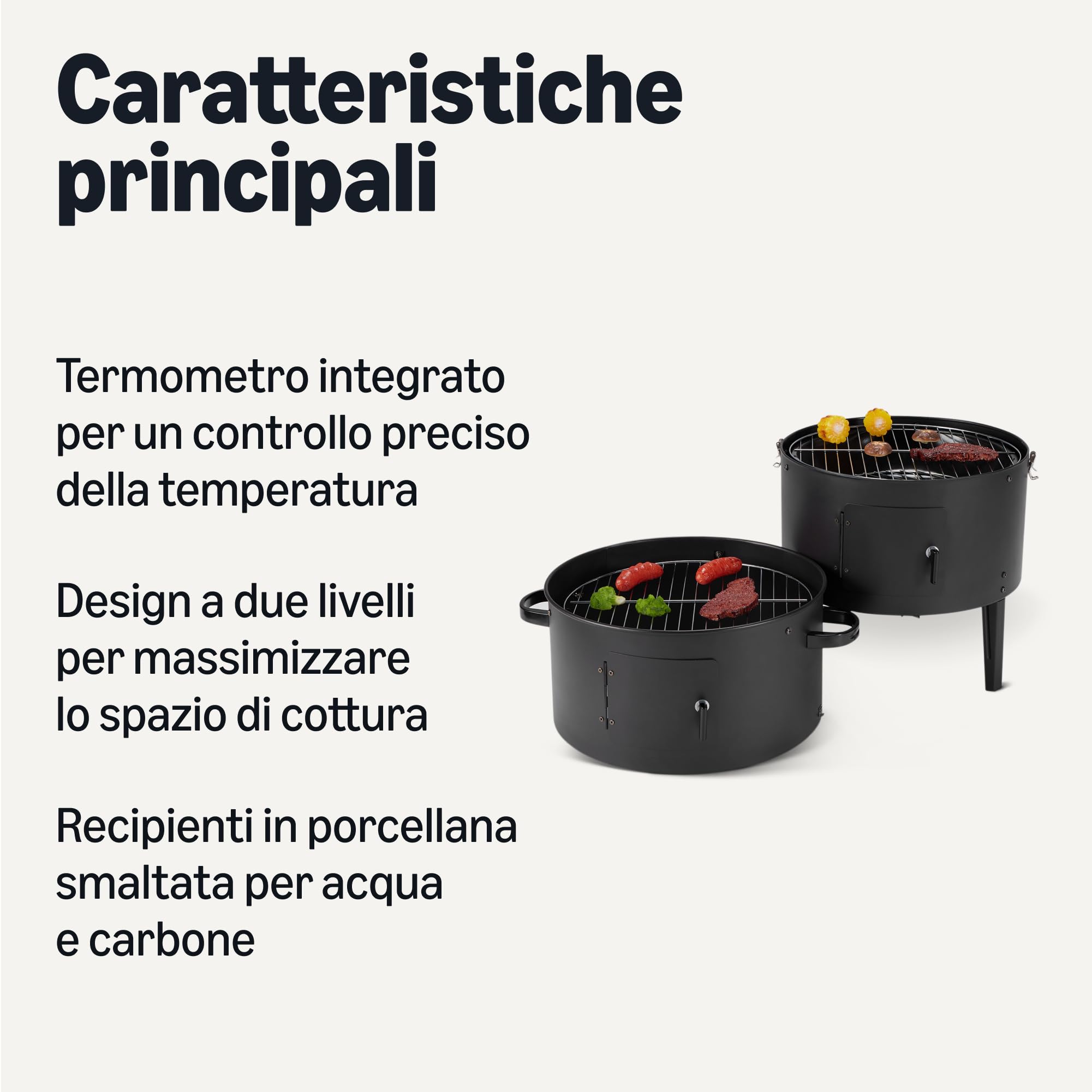 AmazonBasics Affumicatore barbecue carbone 40,6 cm nero 2 strati