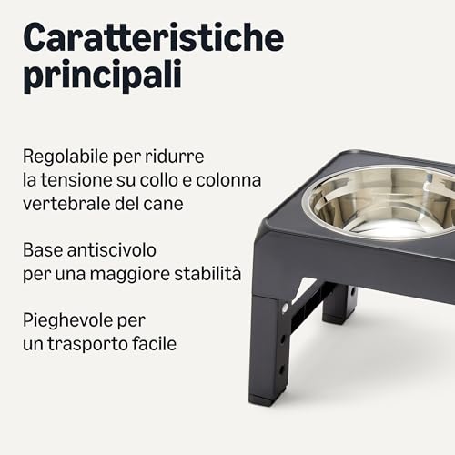Amazon Basics supporto ciotole cane rialzato nero regolabile