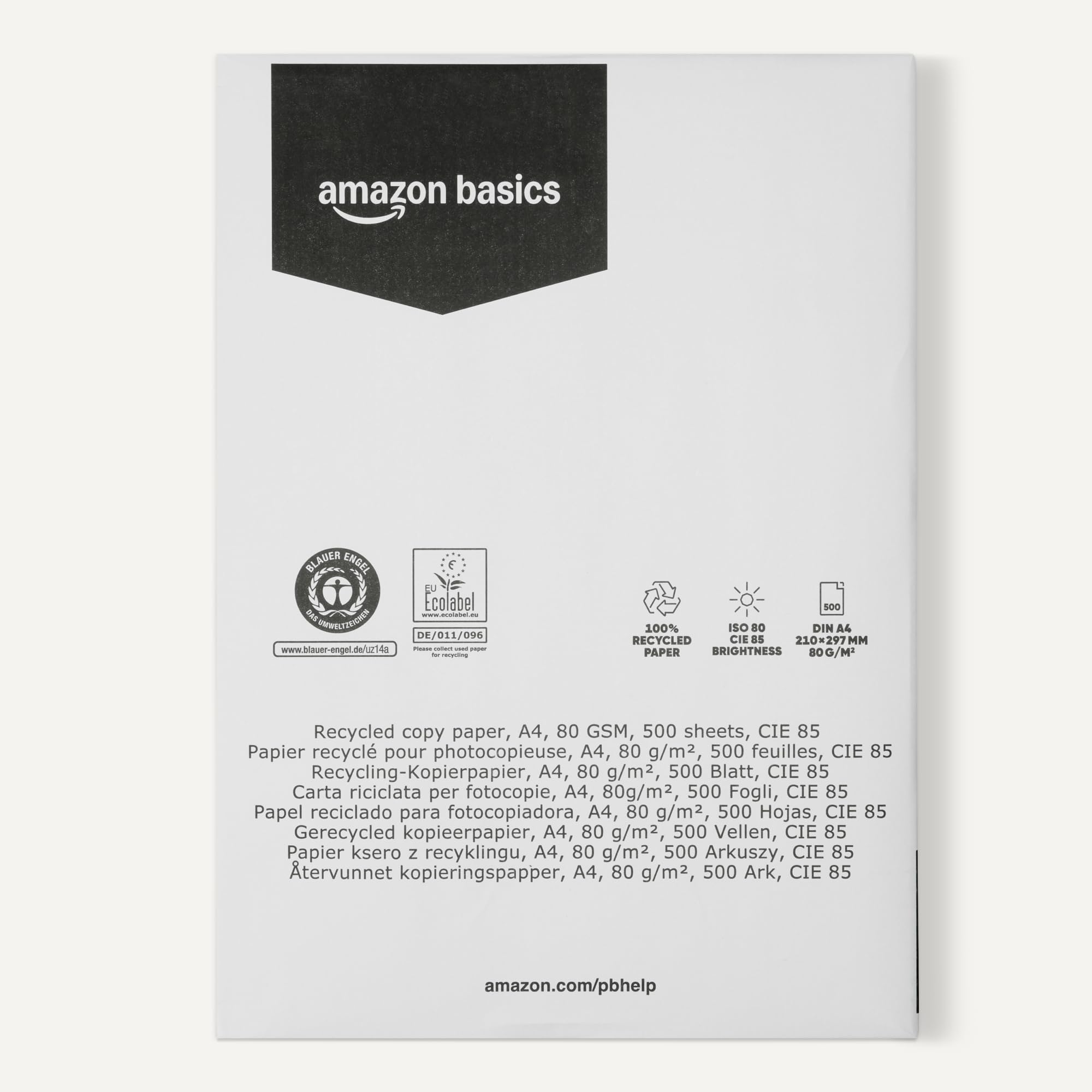 AmazonBasics Carta fotocopie A4 80gsm riciclata 2500 fogli