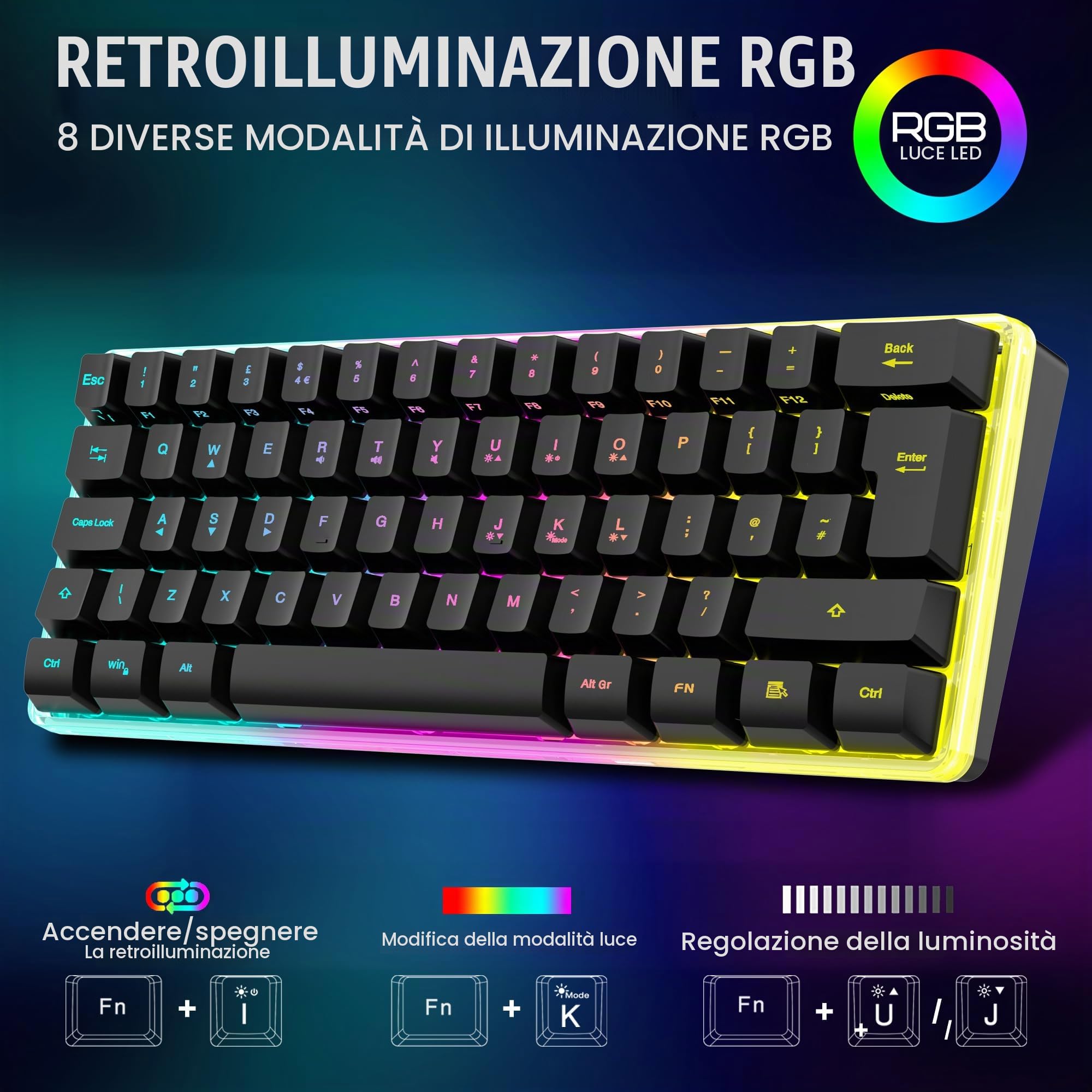 RedThunder K62 kit tastiera e mouse wireless spagnolo RGB