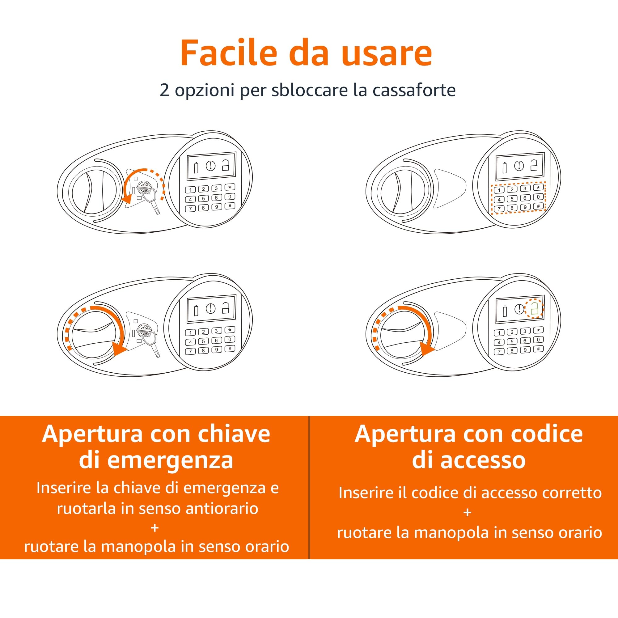 Amazon Basics Cassaforte Tastiera Digitale 14 Litri Nero Acciaio