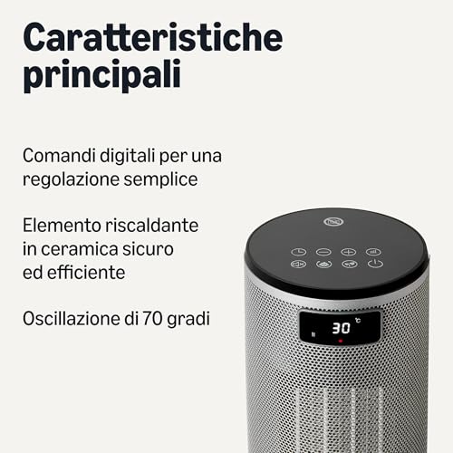 AmazonBasics stufa elettrica ceramica 1800W 40 cm grigia
